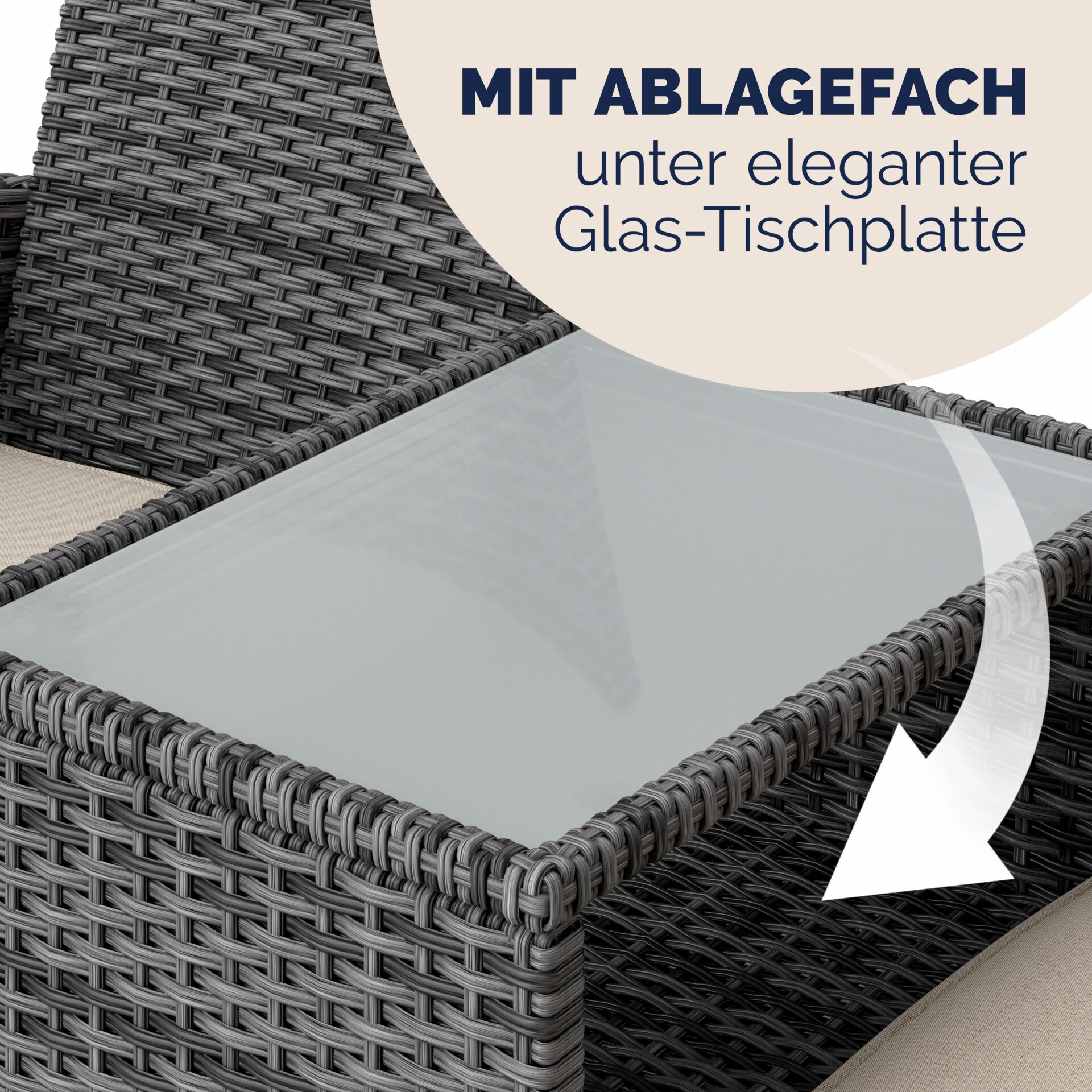Polyrattan Kino Bank Grau/Beige 145x58x87cm