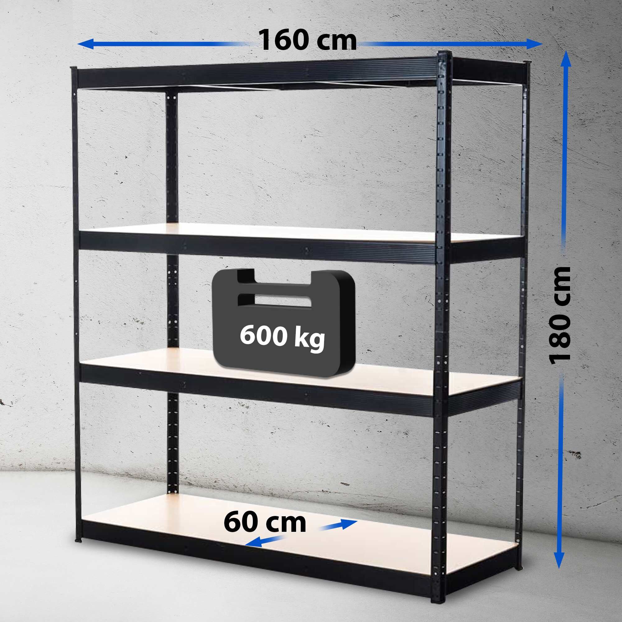 Schwerlastregal 160x60x180 cm, schwarz