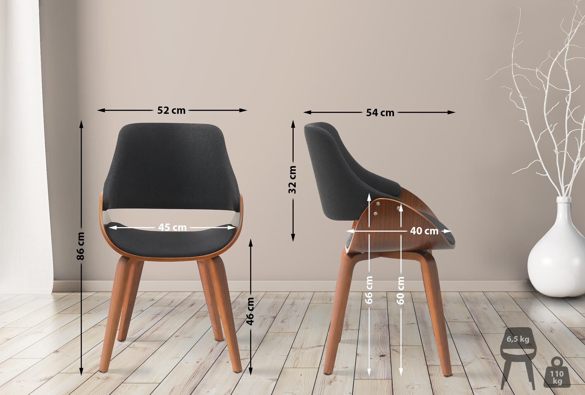 Esszimmerstuhl Vangale Stoff, walnuss/schwarz