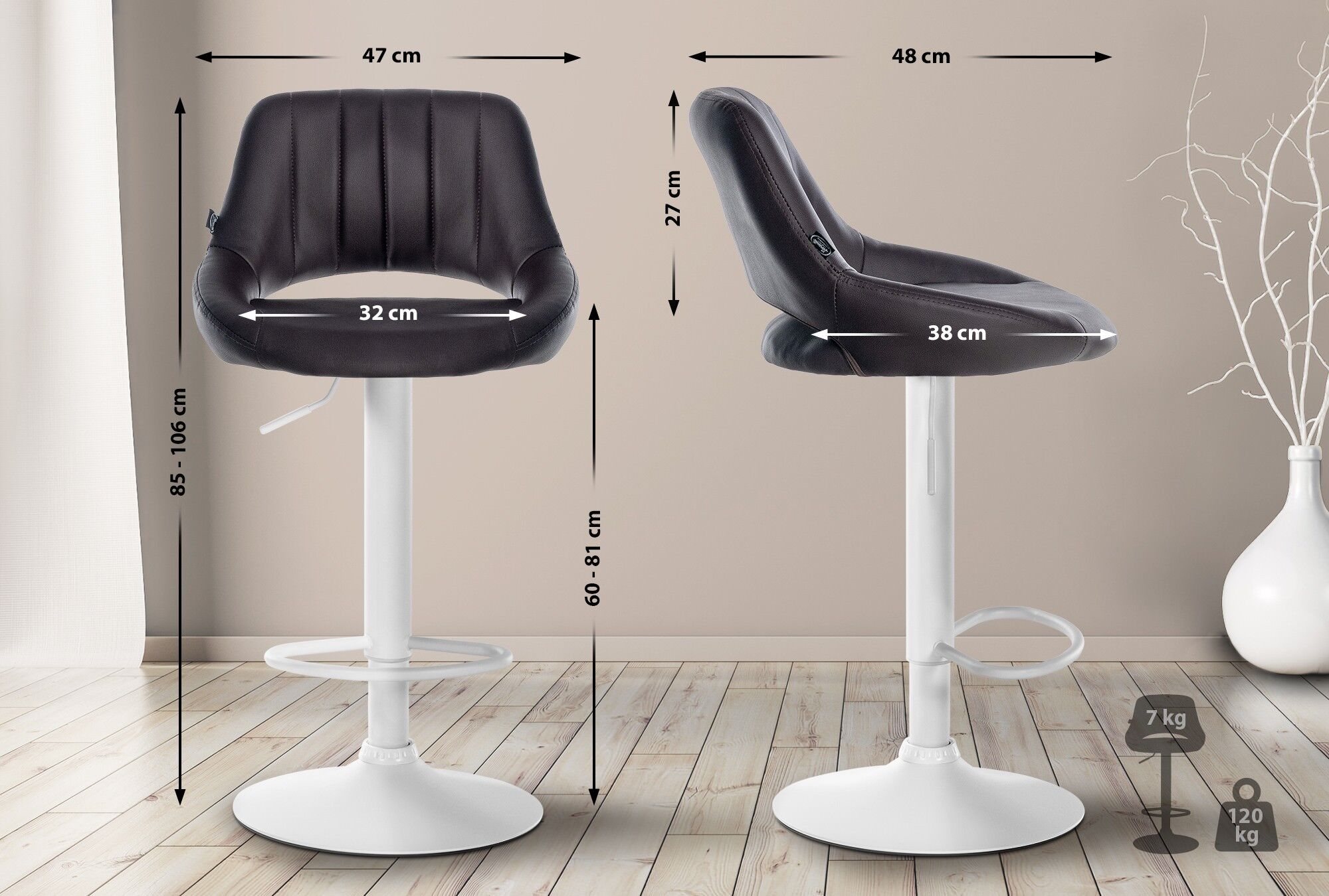 2er Set Barhocker Milet Kunstleder W, braun