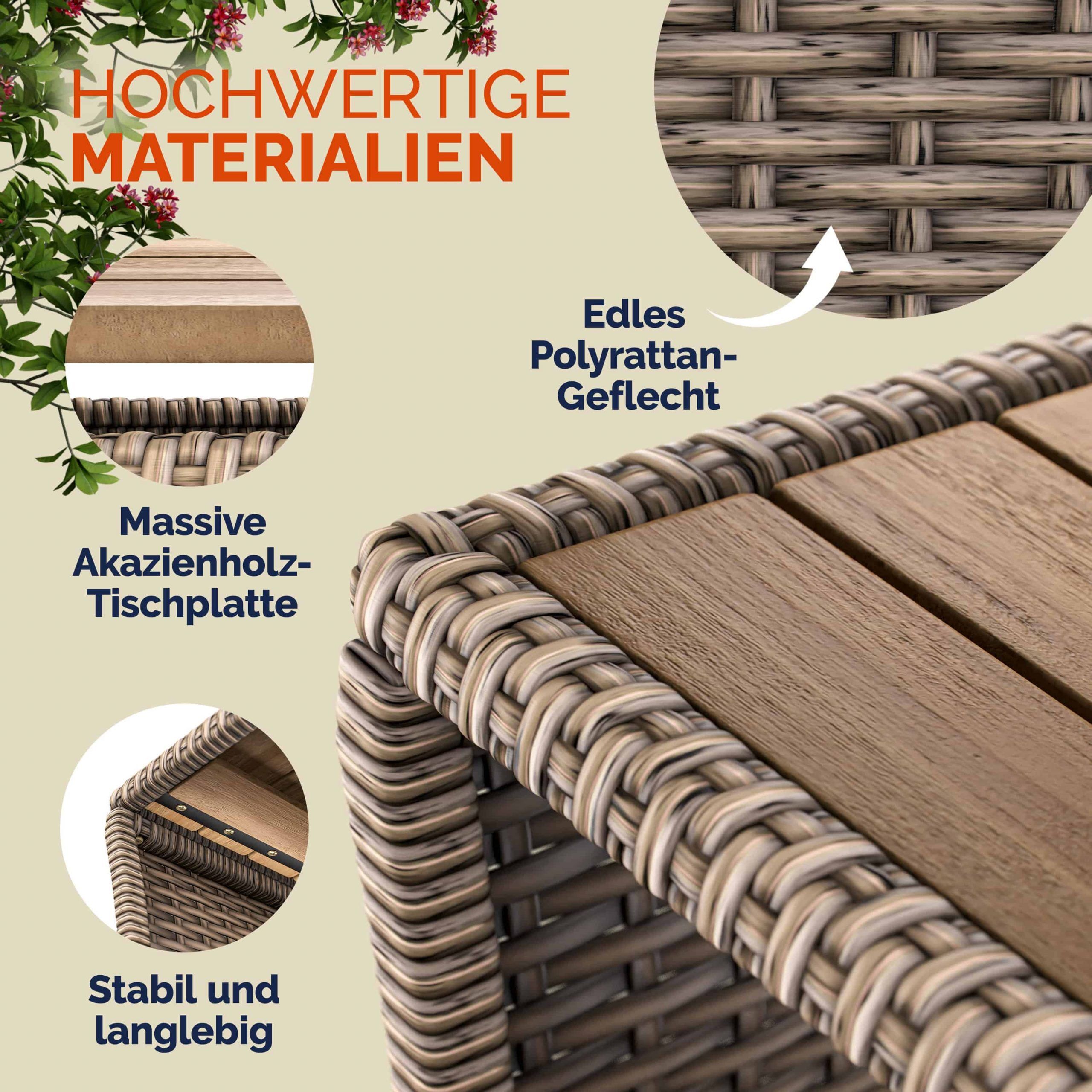 Polyrattan Beistelltisch Creme 40x45x45cm Akazienholz