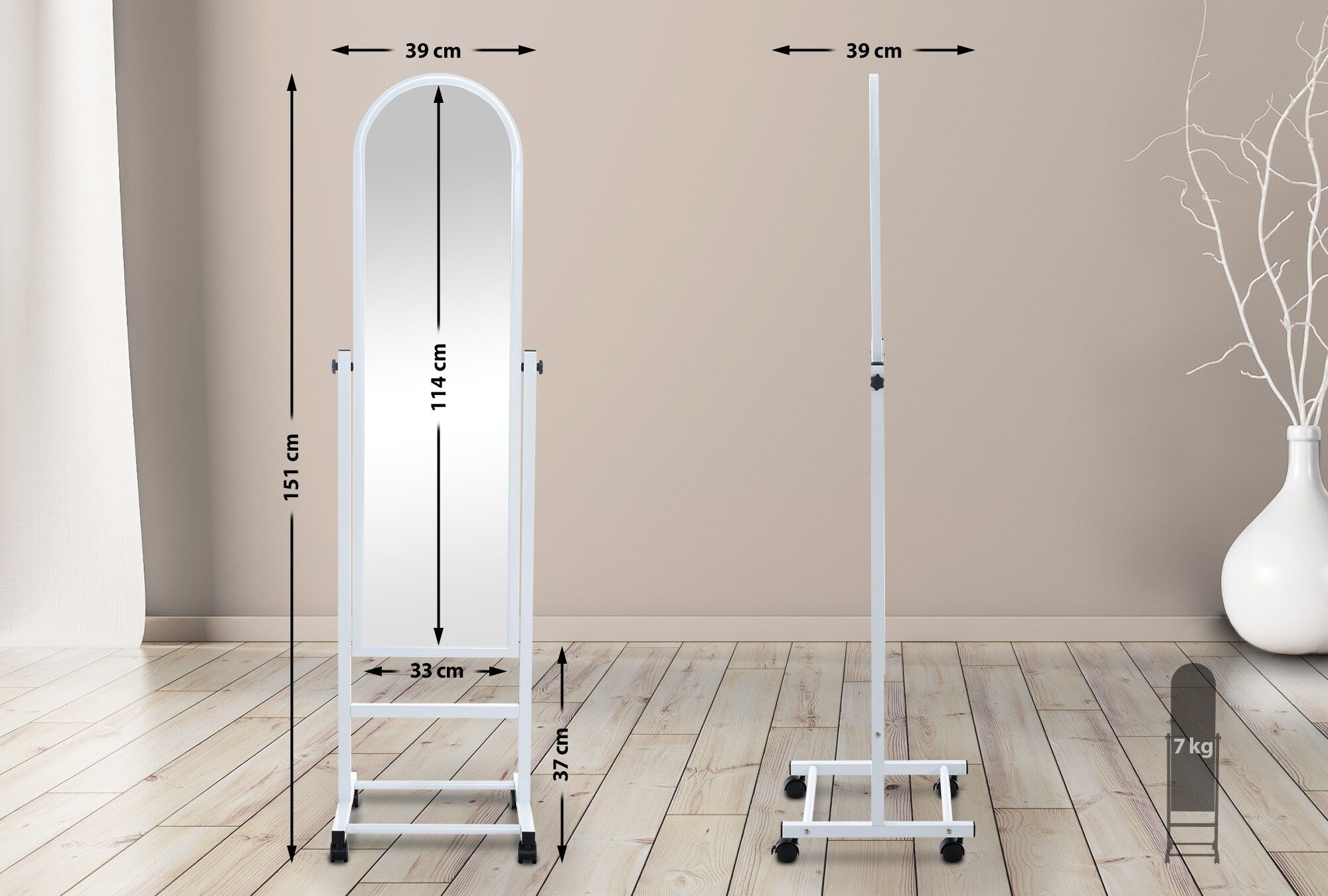 Standspiegel Evoir, weiß