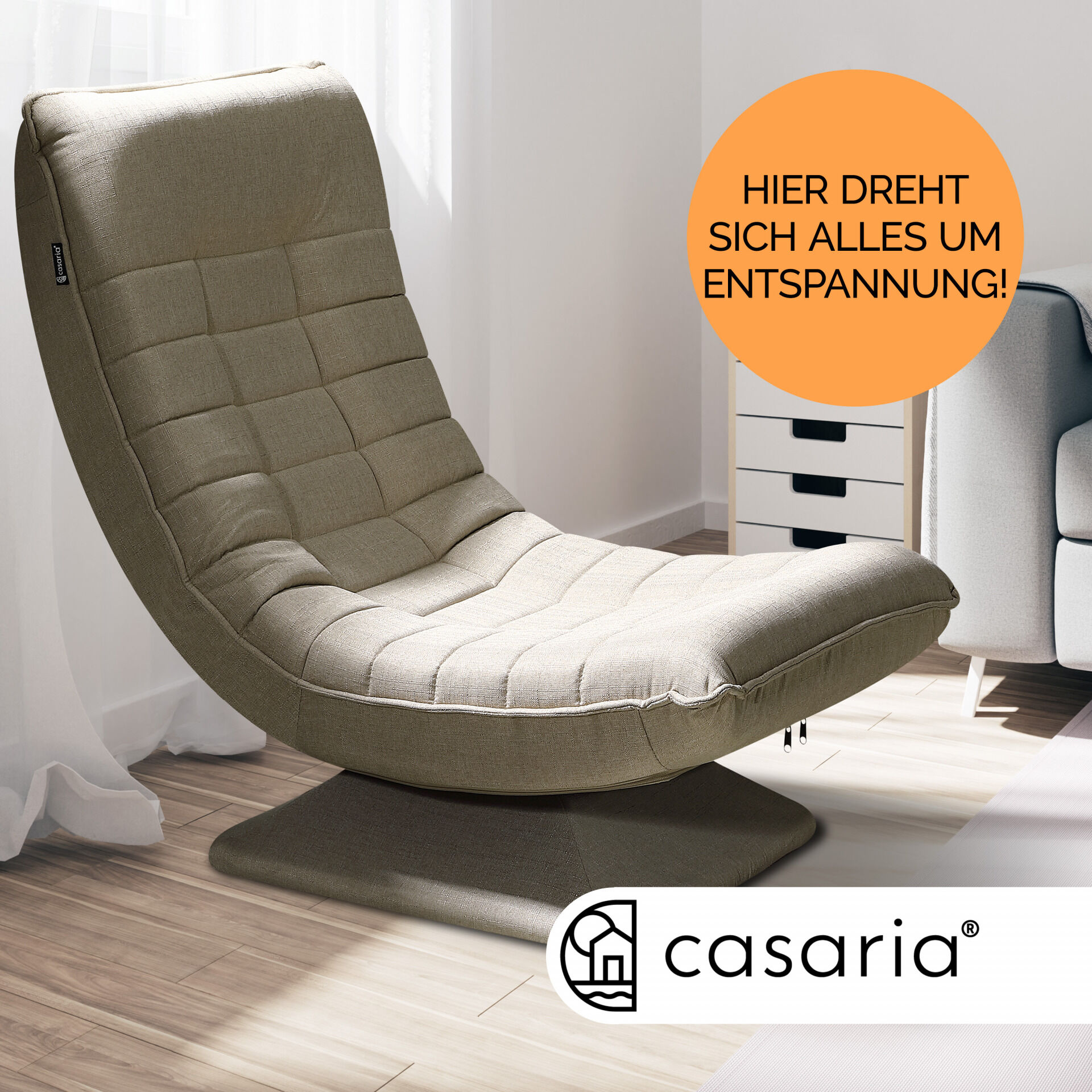 Sessel Aberdeen Creme Stoff 5fach verstellbar 360 Grad drehbar klappbar