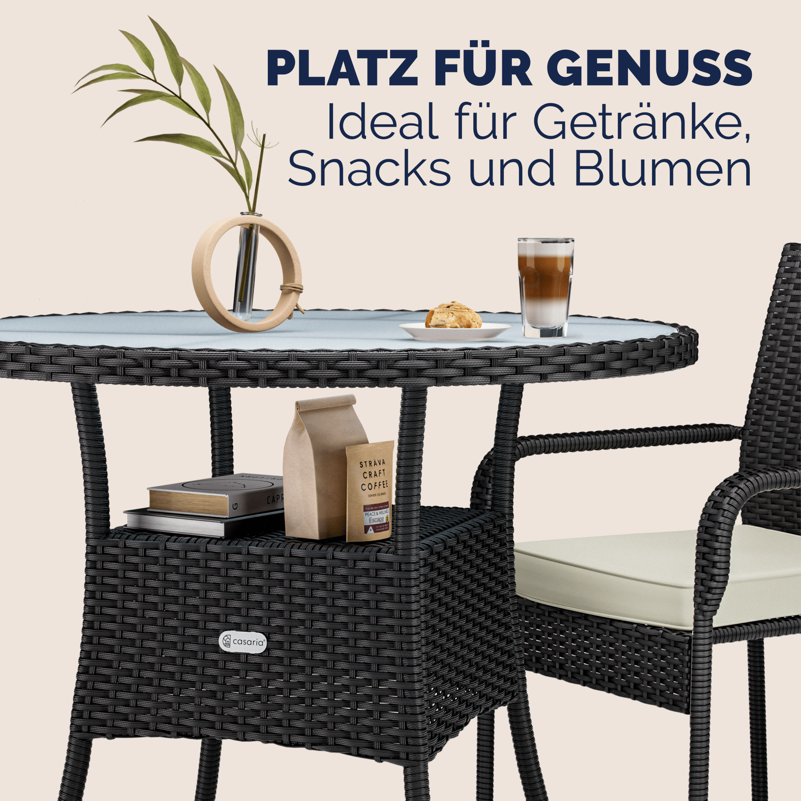 Polyrattan Tisch Schwarz Ø80cm