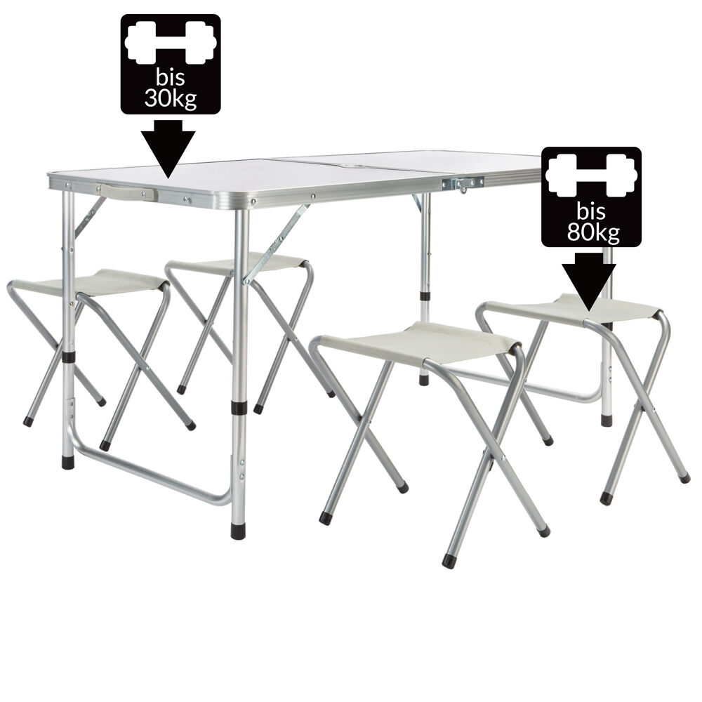 Campingsitzgruppe 5-tlg Weiß Alu klappbar