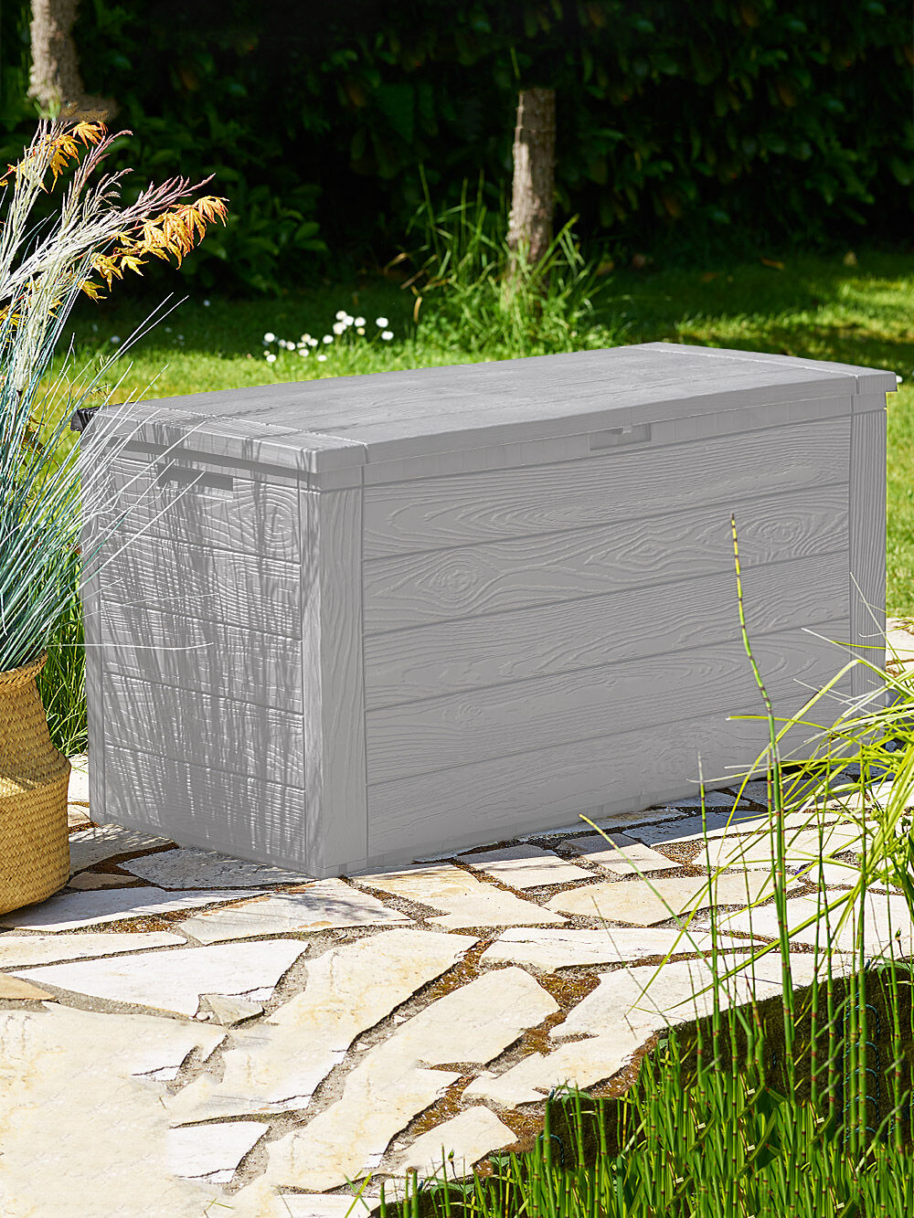 Gartenbox Woody 280L Grau Holzoptik wasserdicht