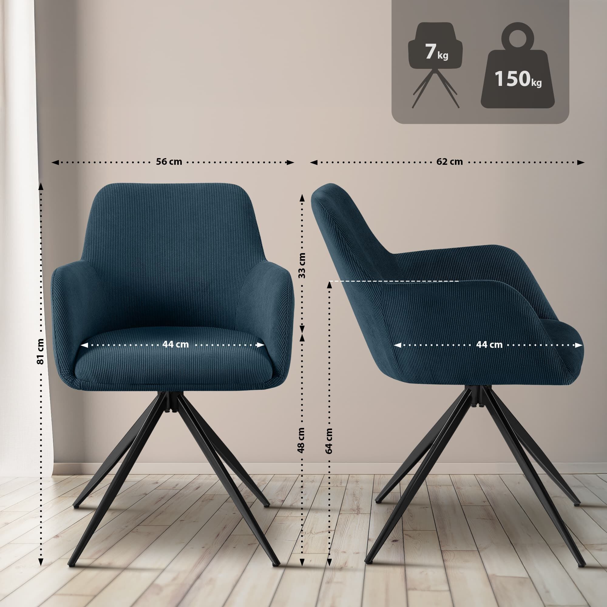 Esszimmerstuhl Olema Cord, blau