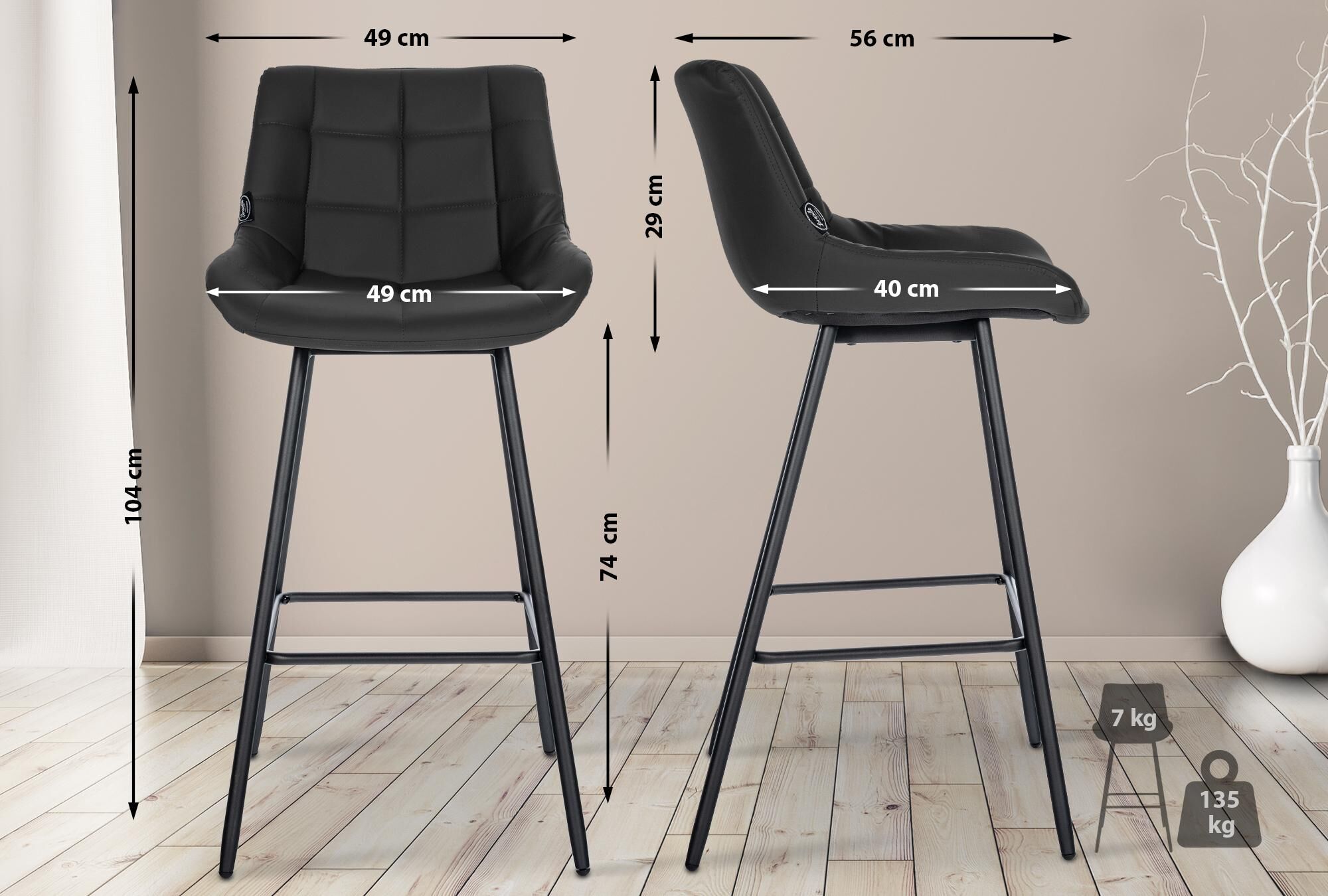 Barhocker Weston Kunstleder, schwarz