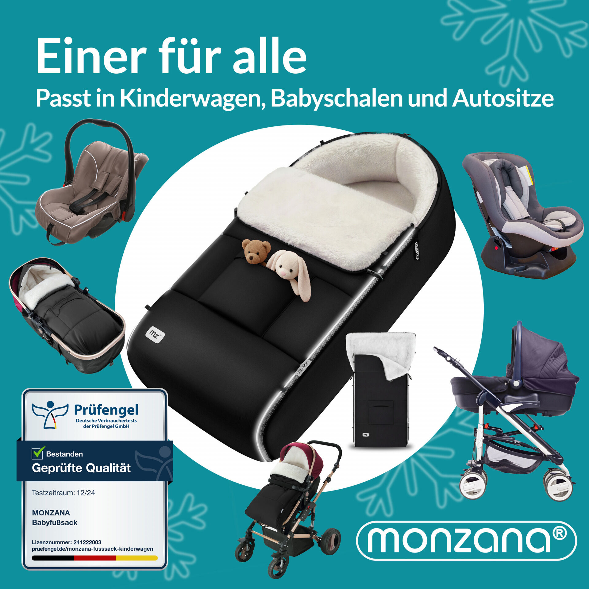 Babyfußsack Schwarz gefüttert Kinderwagen geeignet