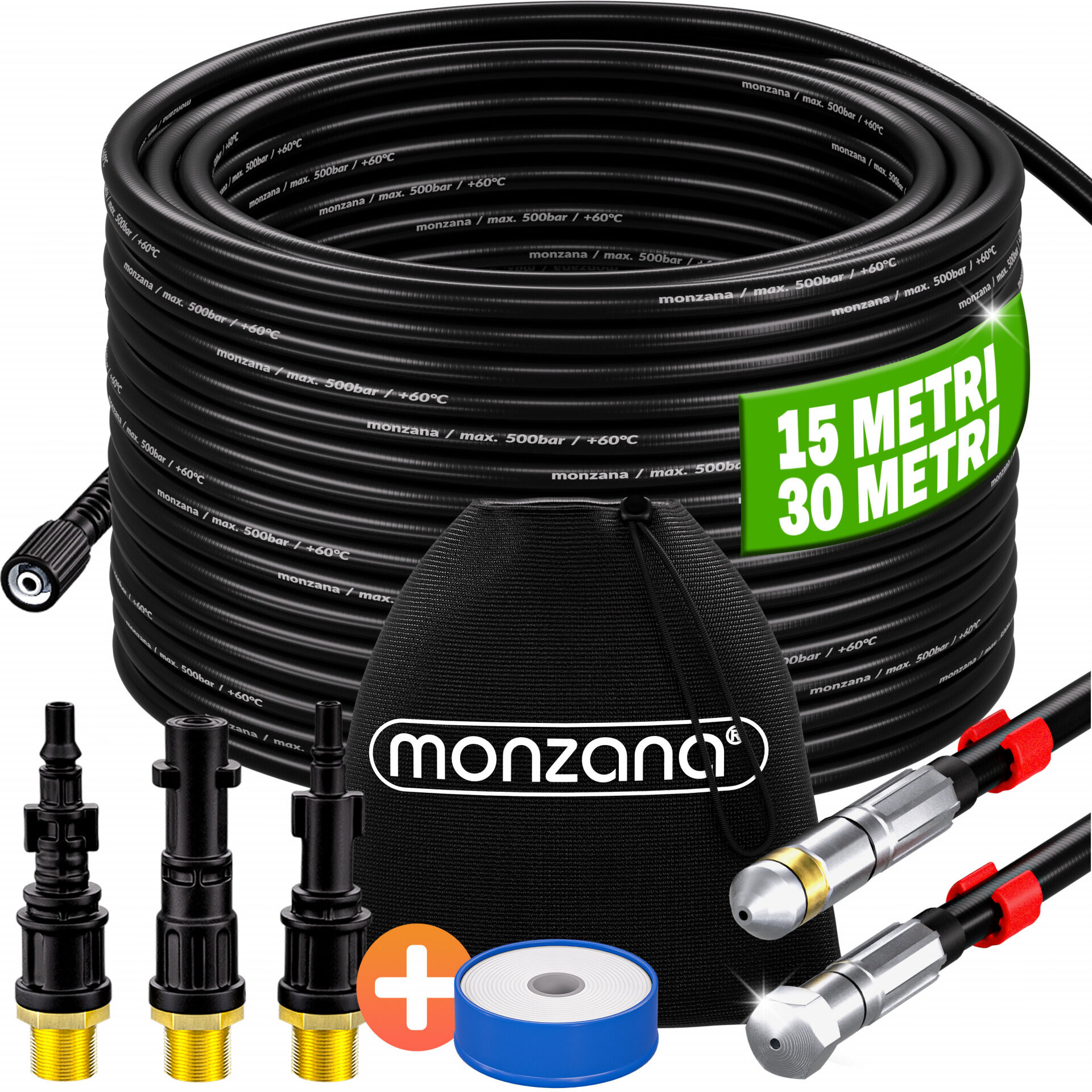 Rohrreinigungsset Premium 5-tlg Schwarz 15m