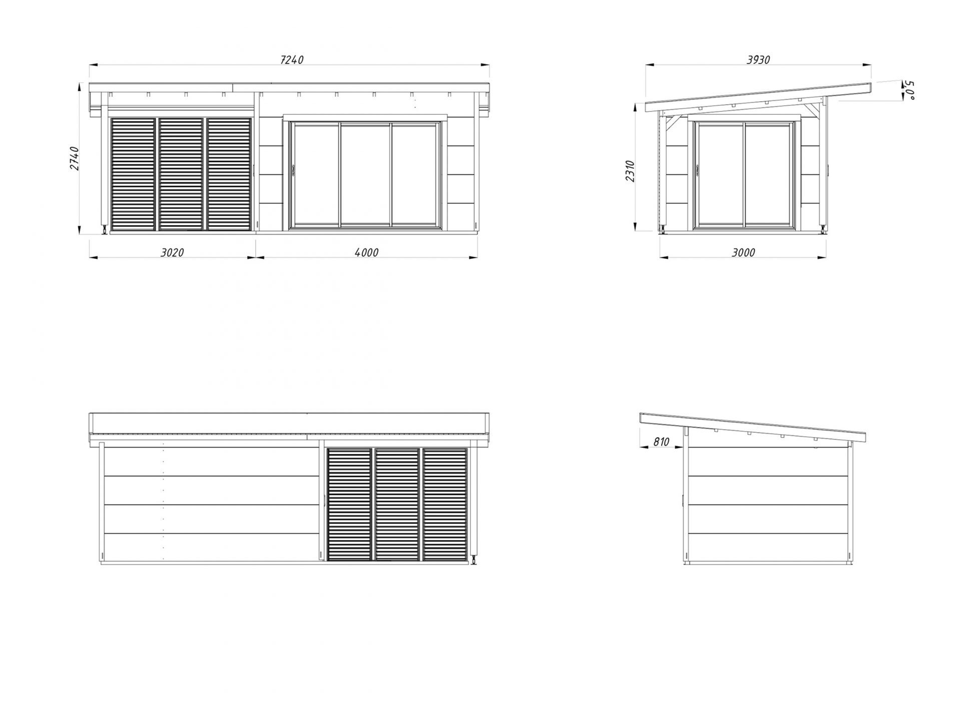 Palmako Pultdach Gartenhaus Grace 11,2+8,2 m2 Slide Plus