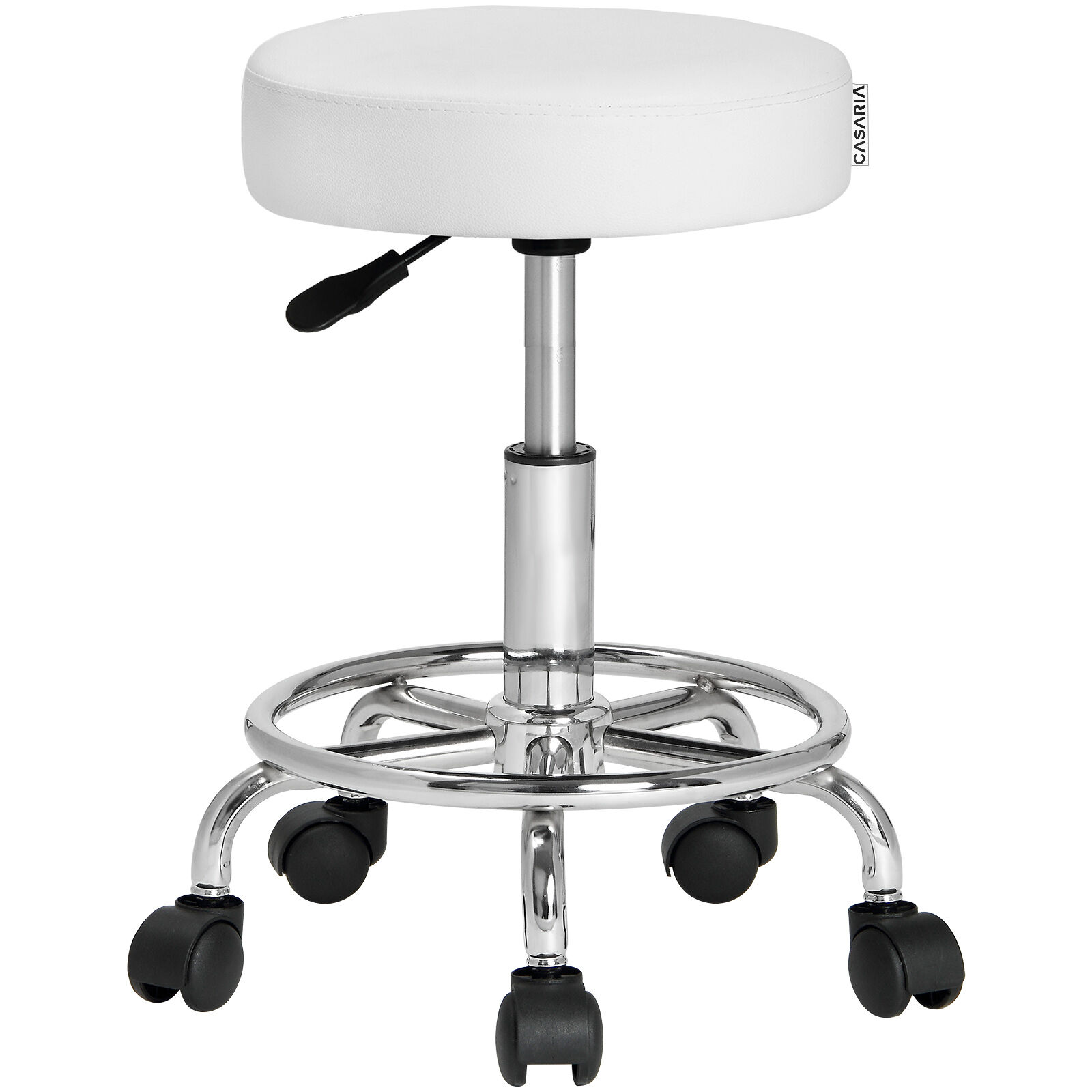 Rollhocker Kunstleder Weiß 360° drehbar Fußablage