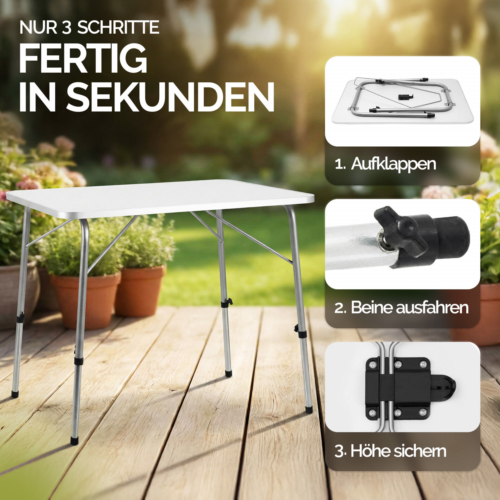 Gartentisch Silber Alu 80x55x50/69cm klappbar