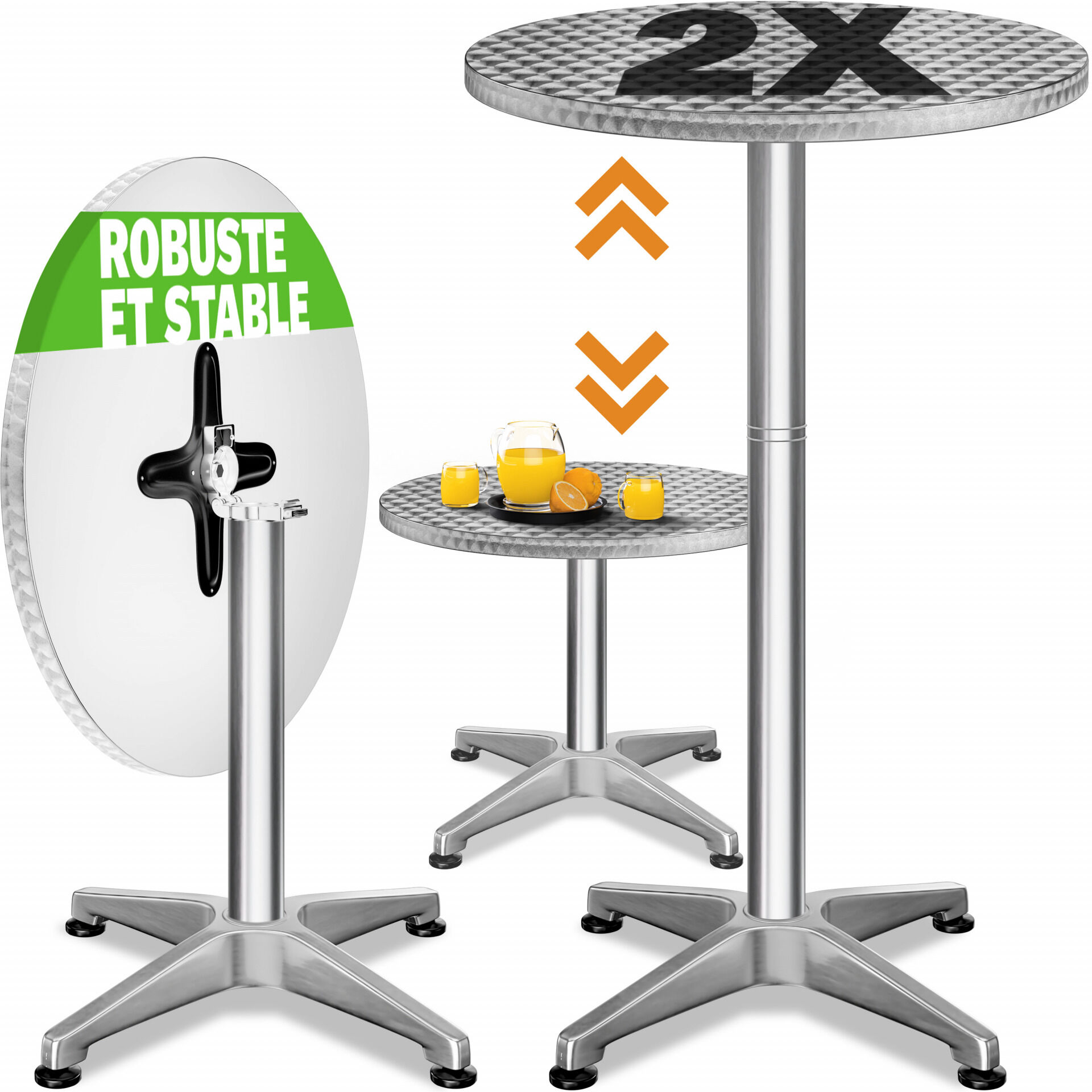Stehtisch 2er-Set Ø60cm Alu klappbar höhenverstellbar Silber