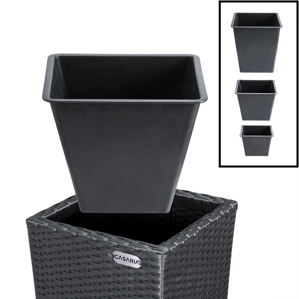 Polyrattan Blumentopf 3er-Set Schwarz