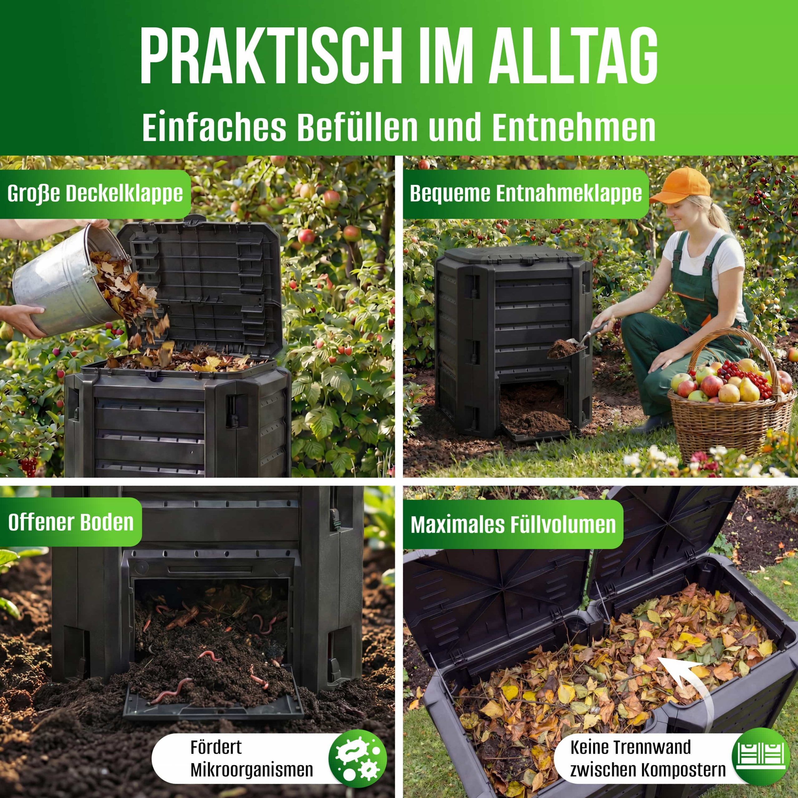 Komposter Schwarz 1600L 261x72x83cm