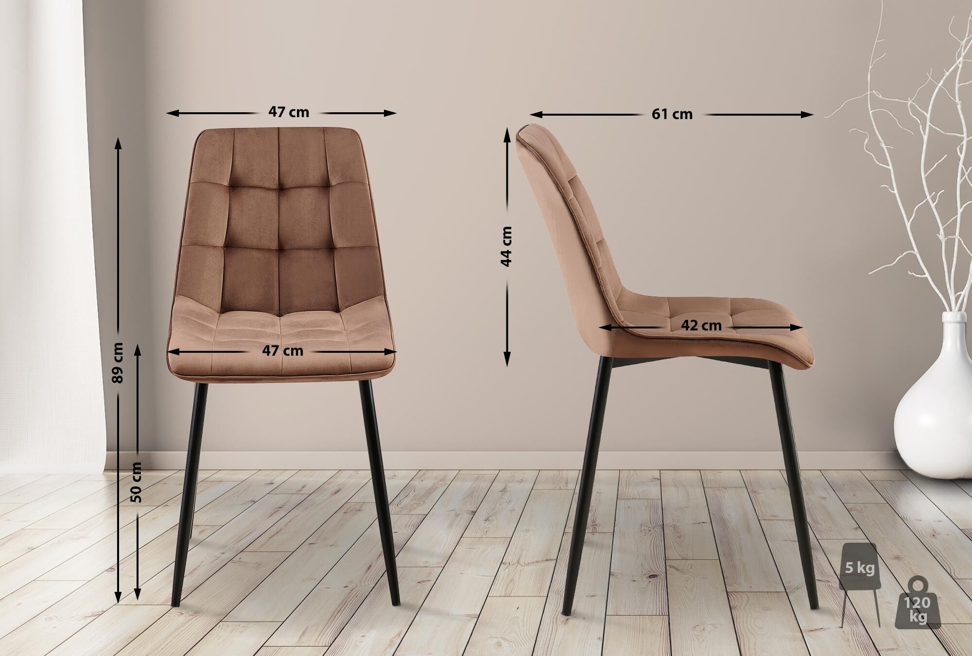 2er Set Esszimmerstuhl Gifford Samt, braun