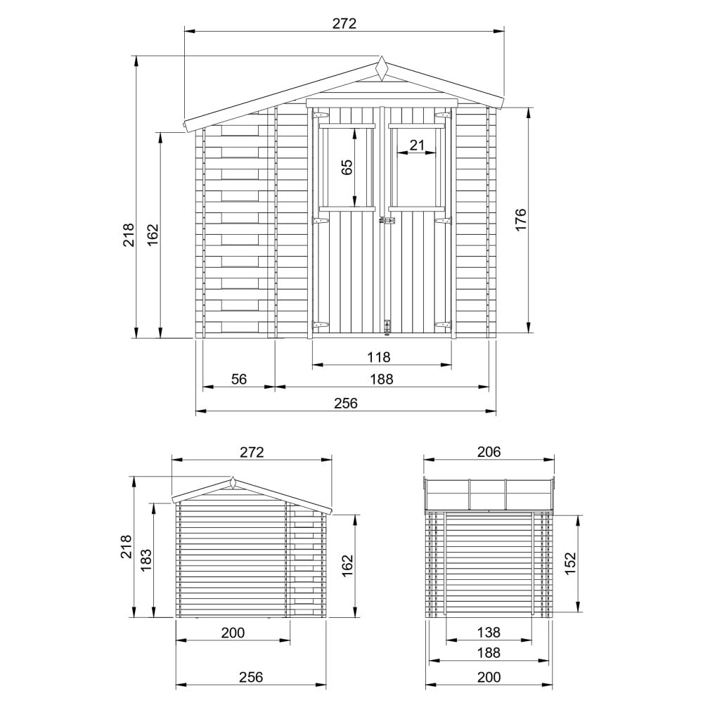 Gerätehaus Bruno Holz M386C Zeichnung mit Abmessungen