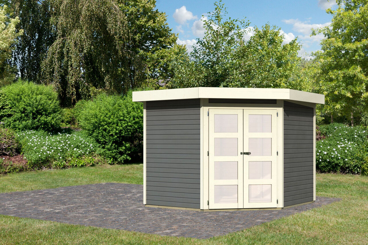 Karibu Flachdach Gartenhaus Goldendorf 5 terragrau