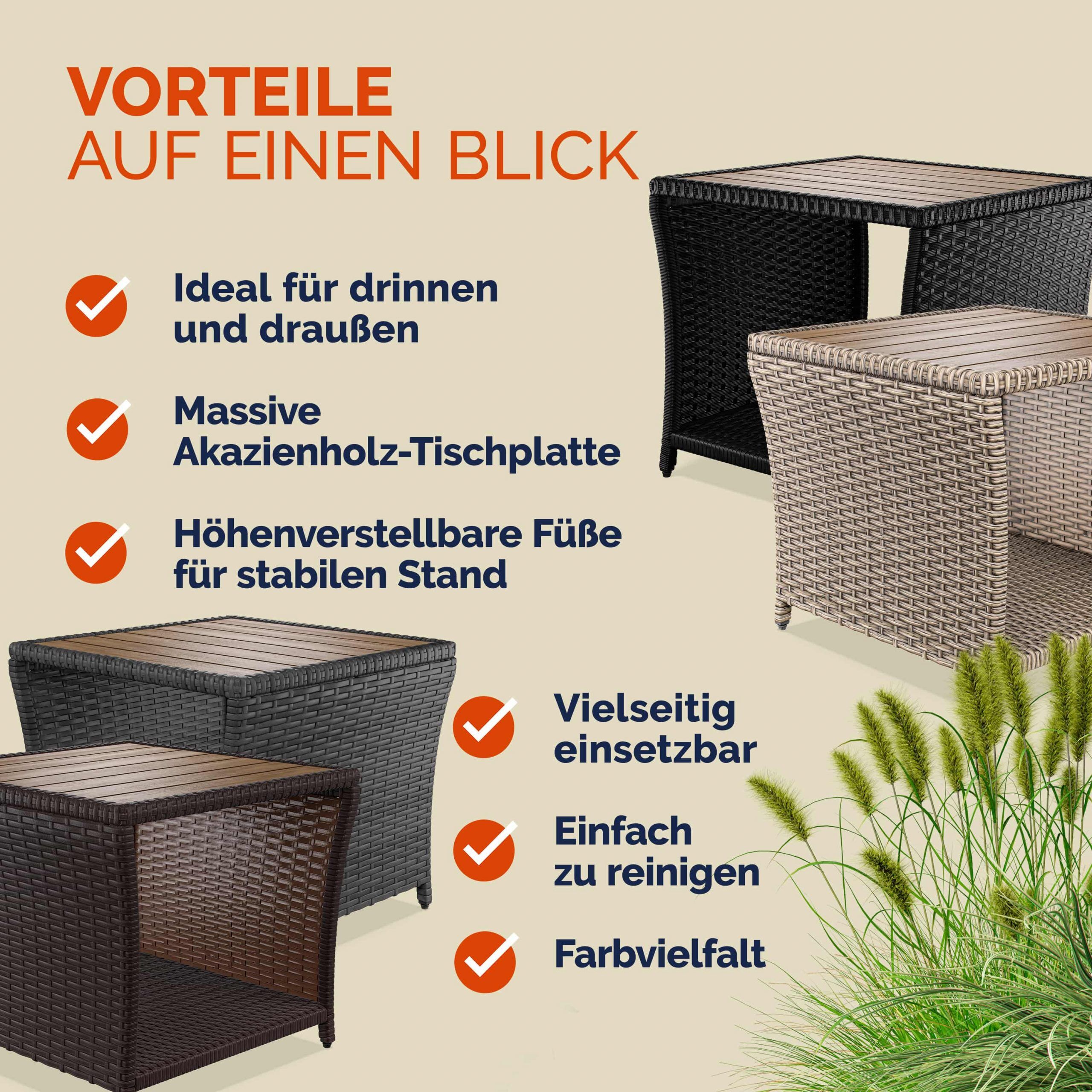 Polyrattan Beistelltisch Schwarz 40x45x45cm Akazienholz