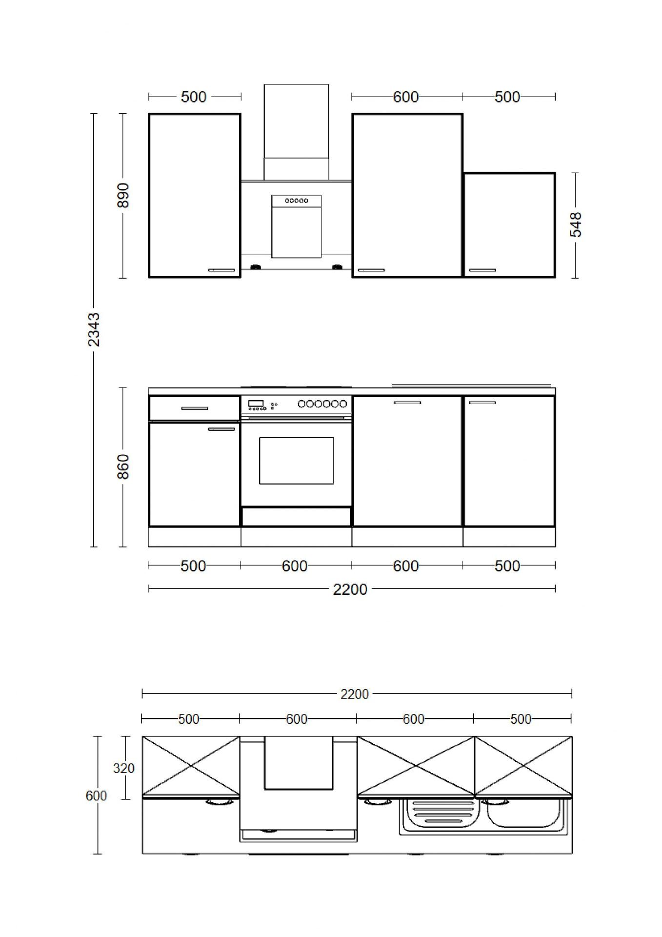 Küchenzeile VITA 220 cm mit E-Geräte