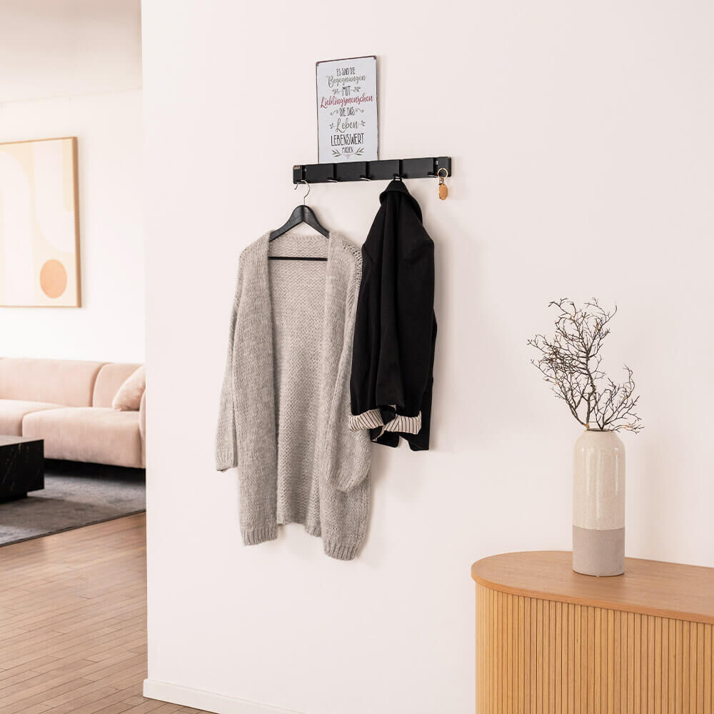 Garderobenleiste HOOK inkl. Haken und Magnete - Schwarz