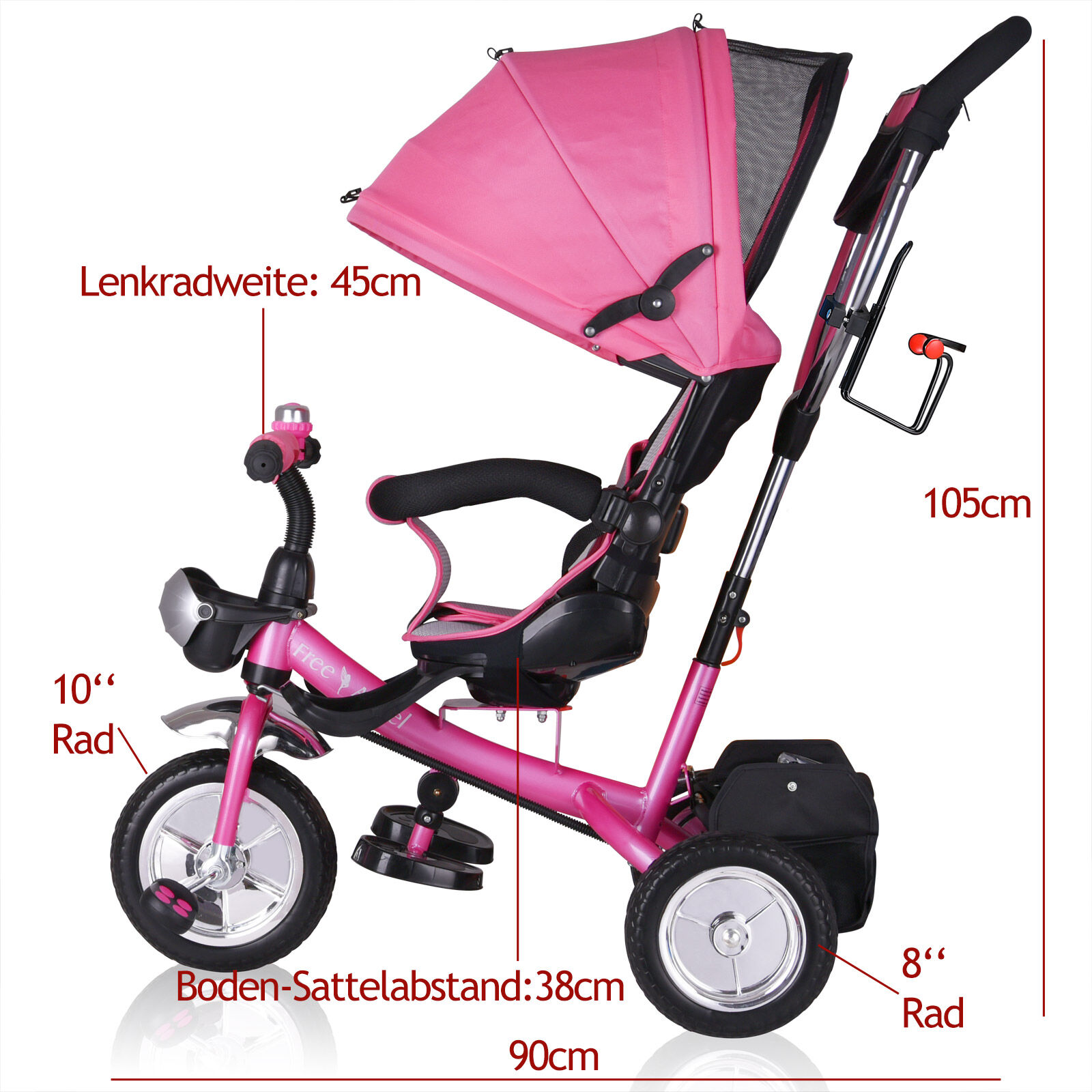 Multifunktionales Kinderdreirad Pink