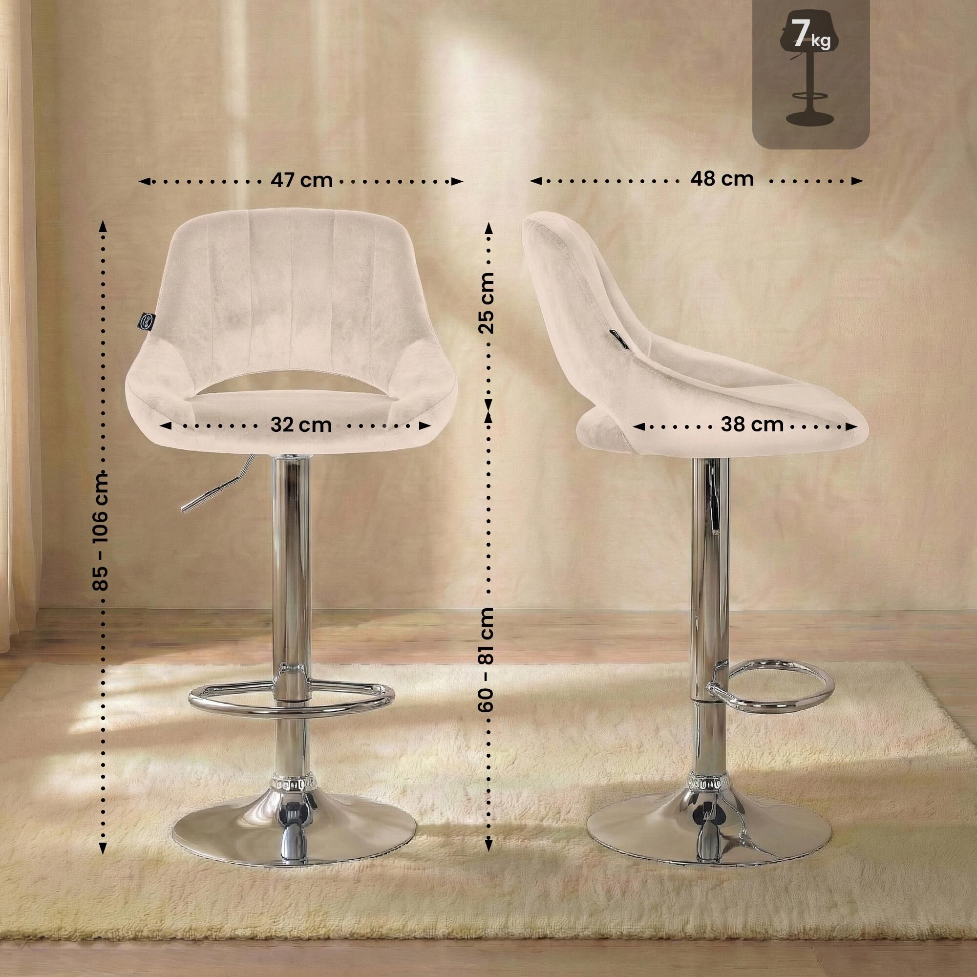 Barhocker Milet Samt chrom, creme