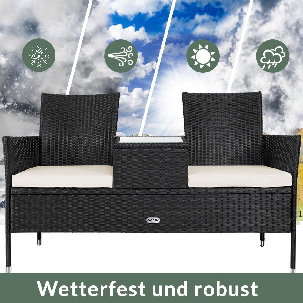Polyrattan Kino Bank Schwarz 143x55x88cm