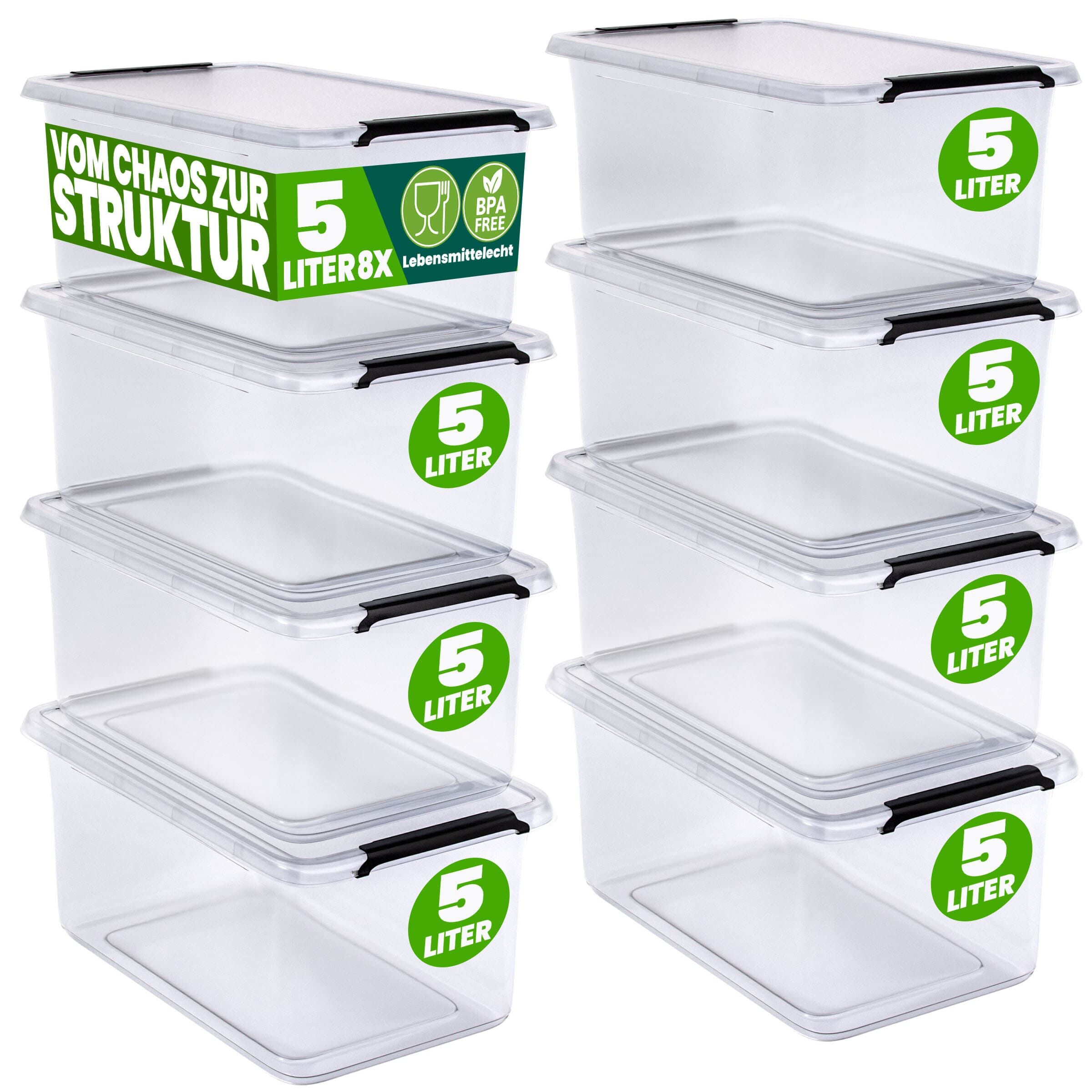 Aufbewahrungsbox 8er-Set 30x20x12cm 5L transparent stapelbar BPA-frei