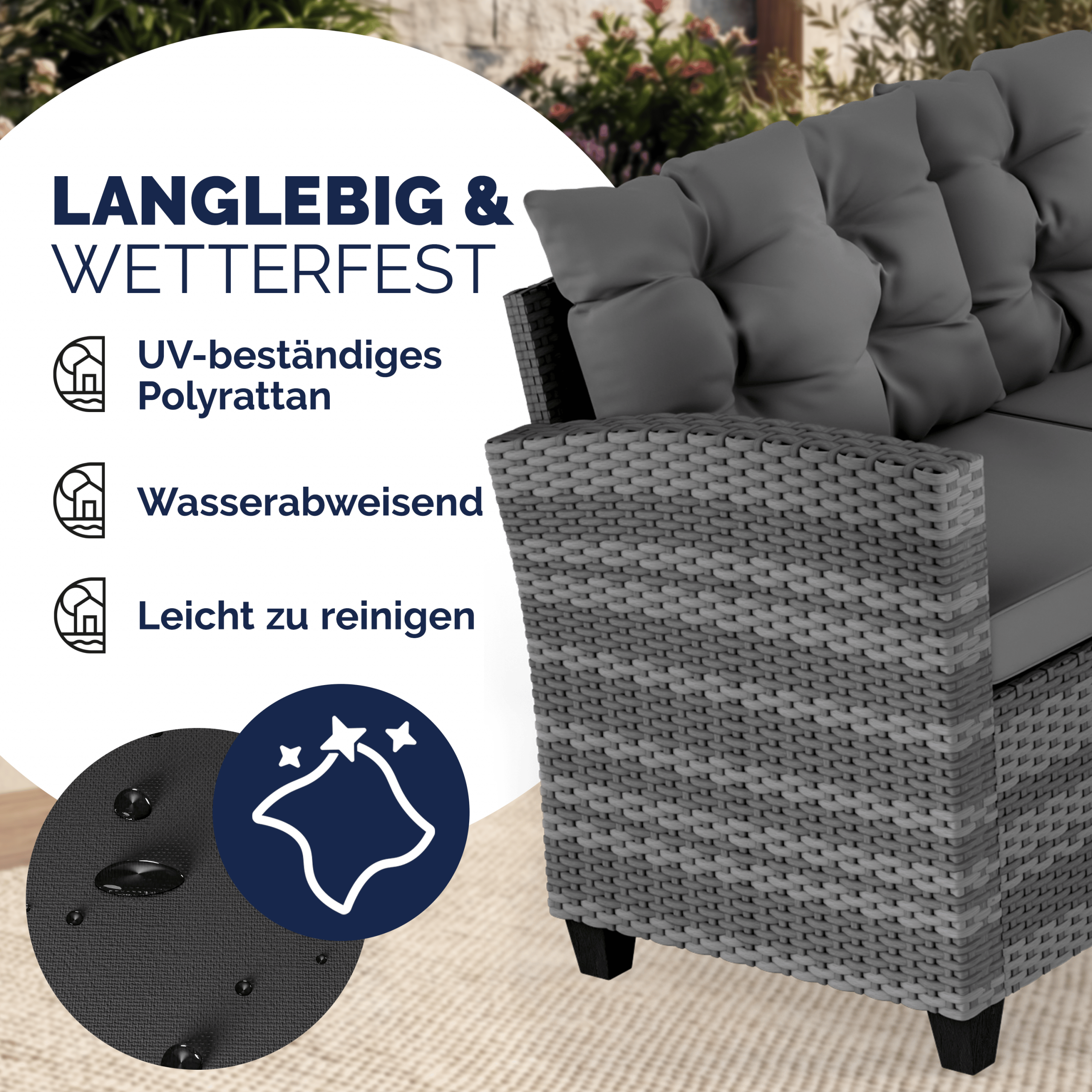 Polyrattan Ecklounge Lissabon Grau/Anthrazit inkl Kissen