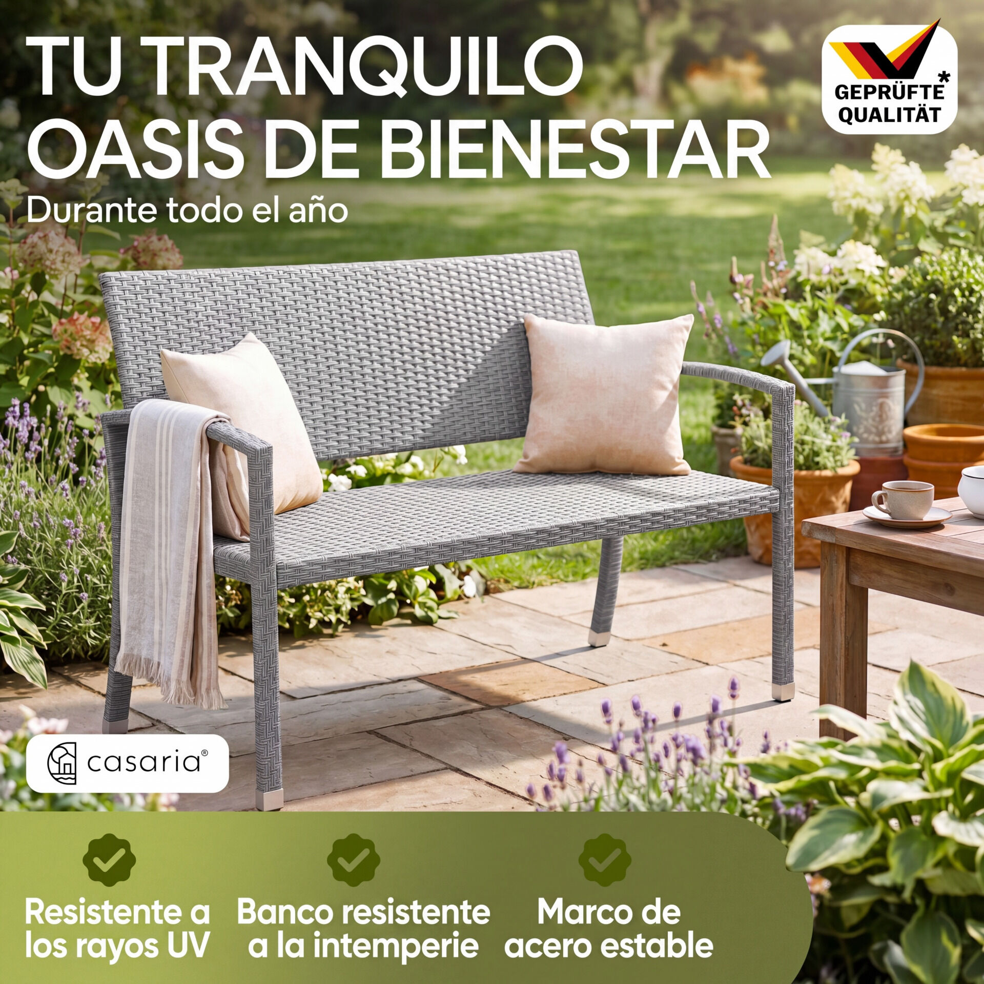 Polyrattan Gartenbank Grau 122x58x87cm