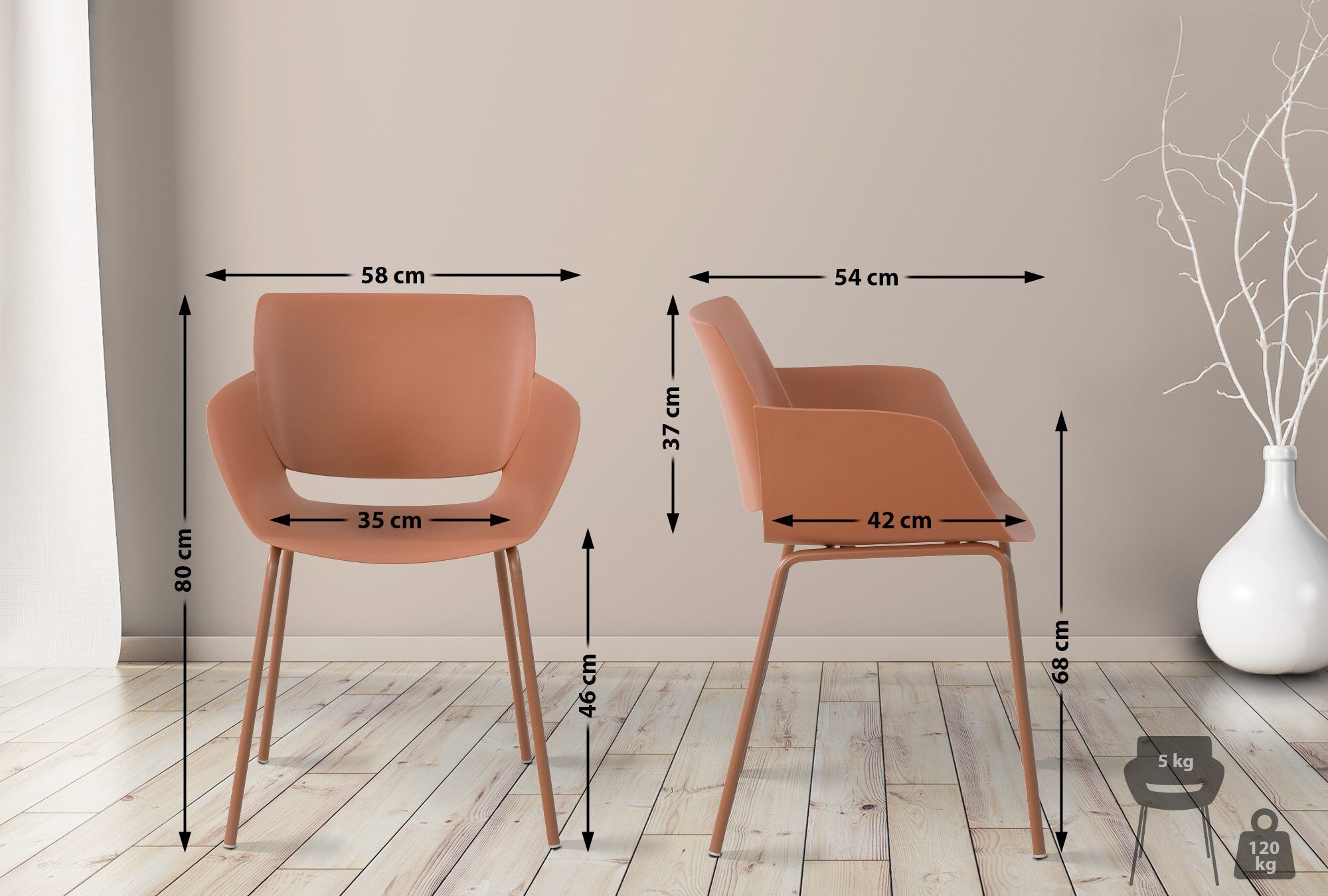 2er Set Stuhl Alpena, terracotta