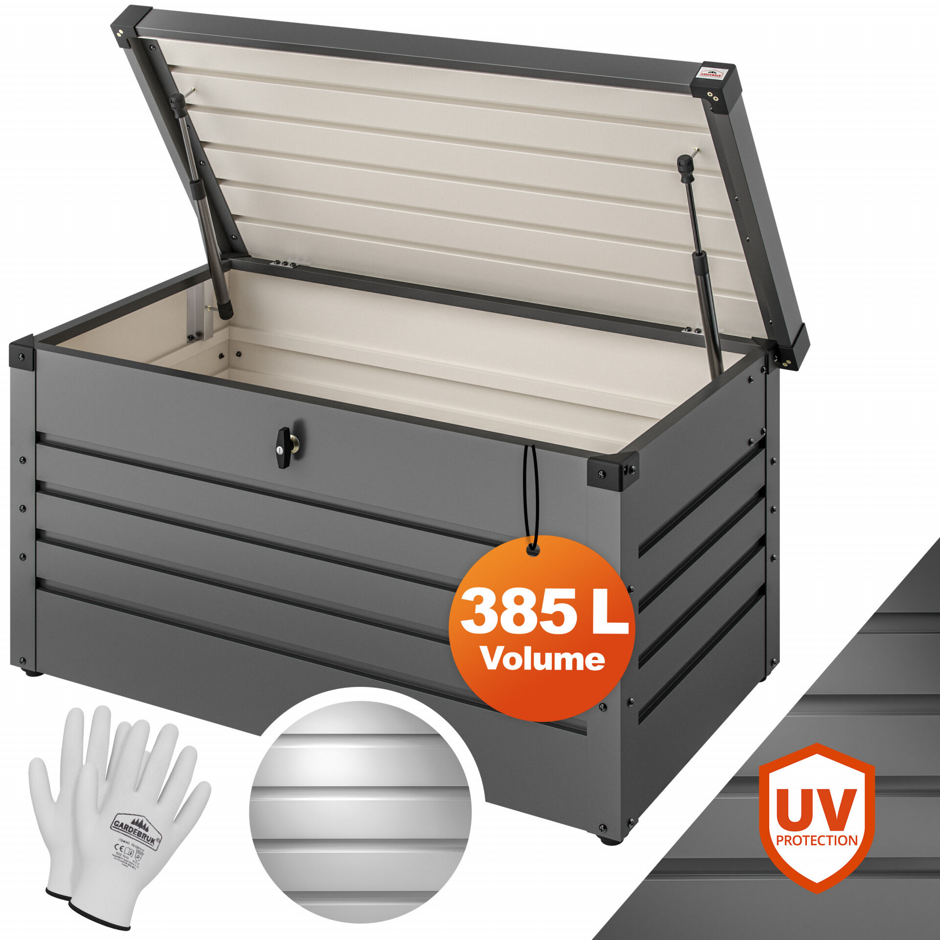 Gartenbox 385L Anthrazit wasserdicht abschließbar bis 100kg verzinkt