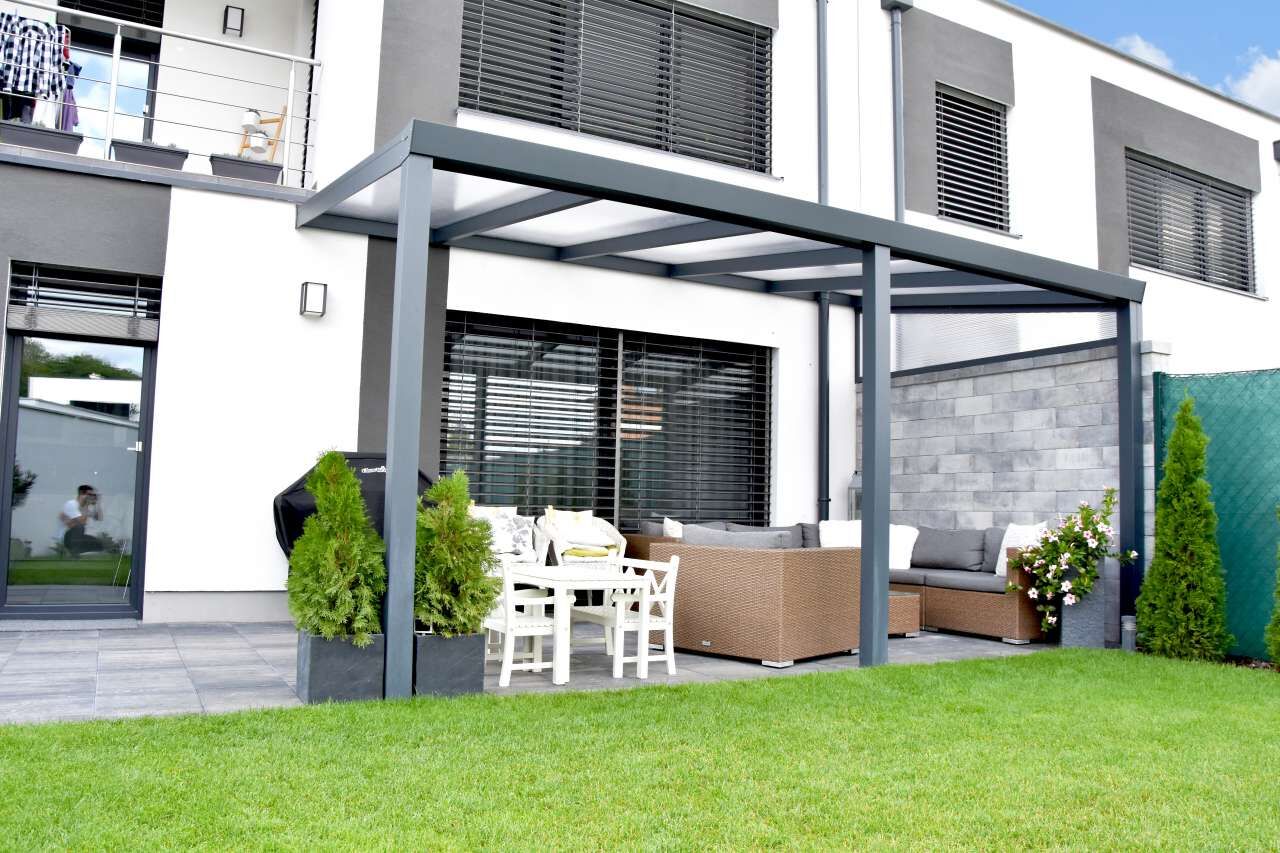 Terrassenüberdachung anthrazit 5x3 m mit Polycarbonat klar