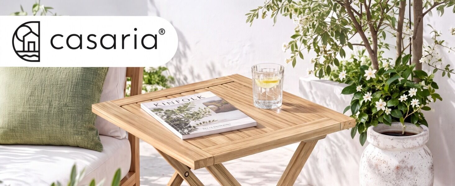 Gartentisch klappbar Akazienholz Teak-Optik 46cm massiv platzsparend elegant
