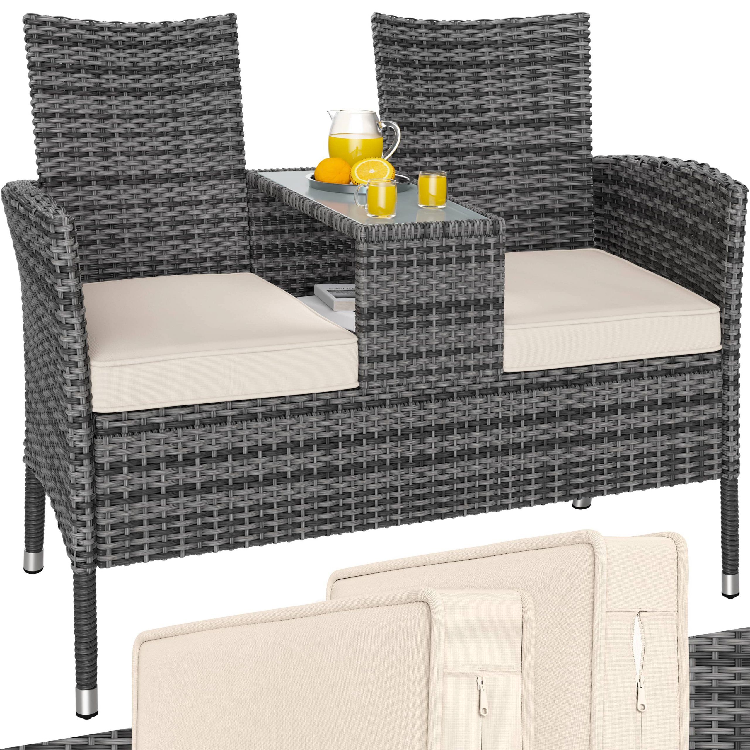 Polyrattan Kino Bank Grau/Beige 145x58x87cm