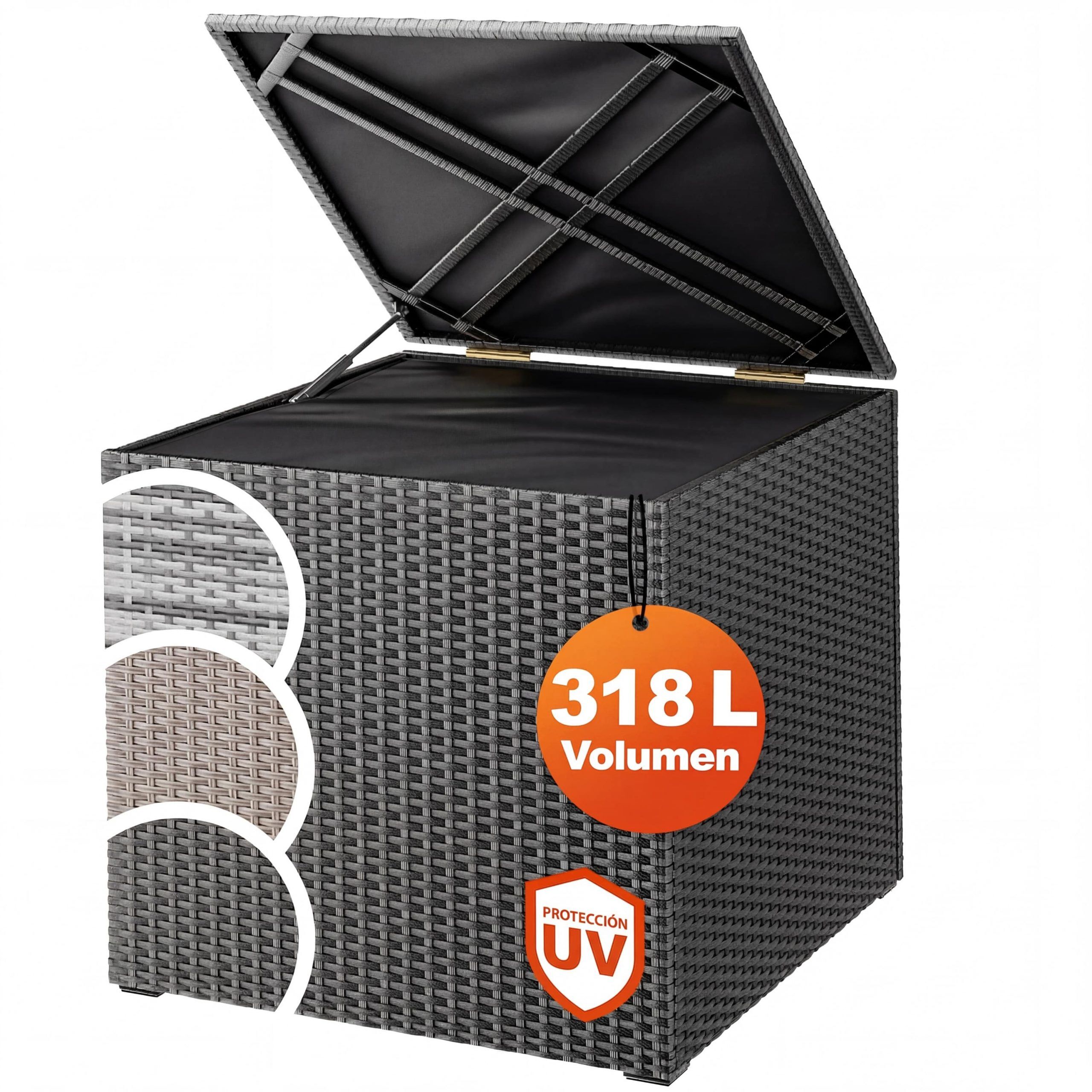 Gartenbox Polyrattan 318L Schwarz mit Innenverkleidung wetterfest