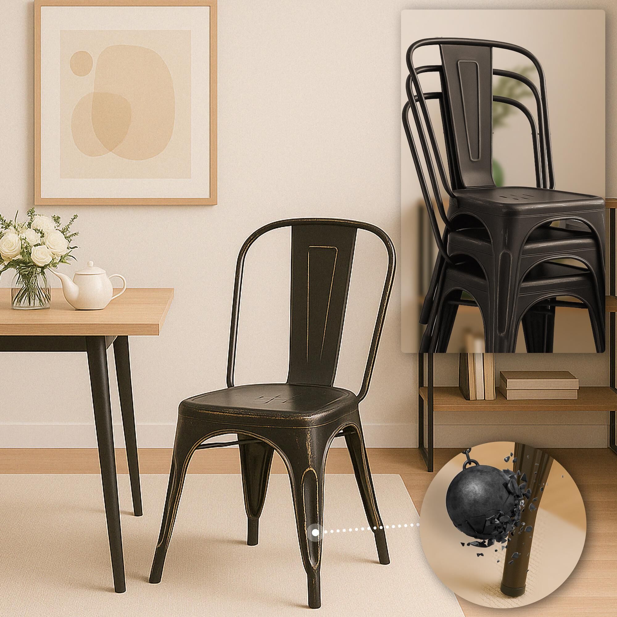 Stuhl Benedikt antik, schwarz-gold