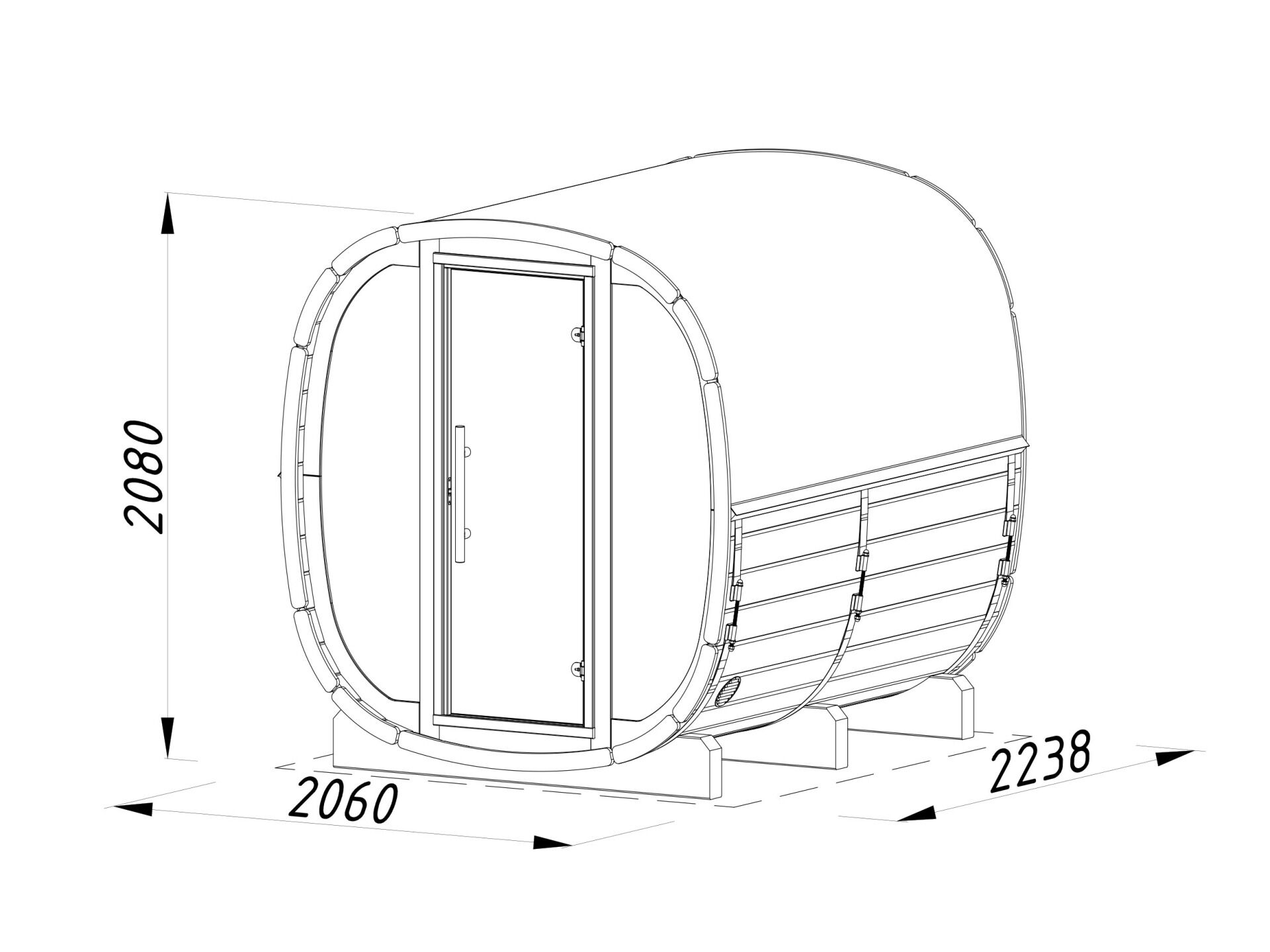 Palmako Fasssauna Astra 2,0 Thermoholz mit Glasfront