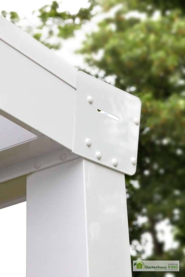 Terrassenüberdachung weiss 12x2,5 m mit Polycarbonat opal