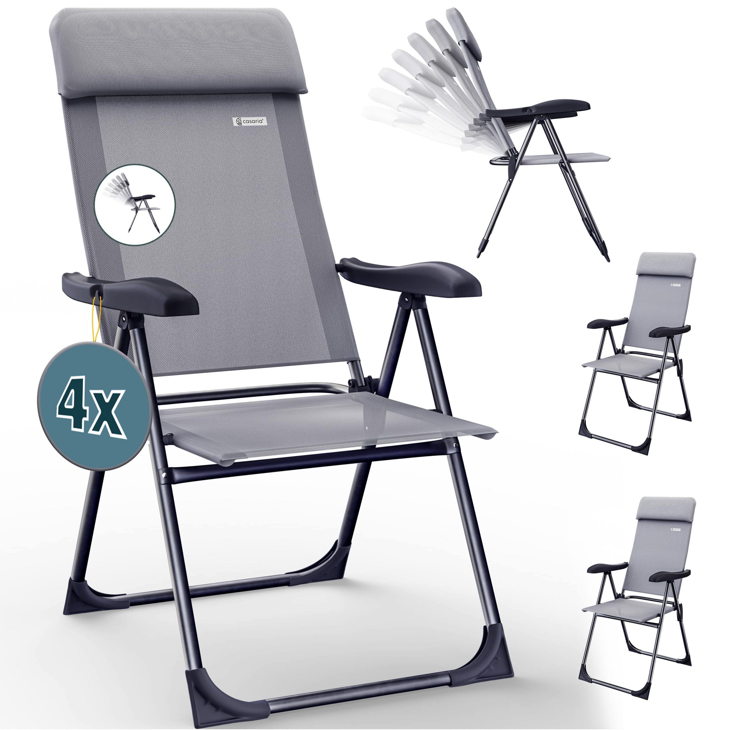 Gartenstuhl klappbar 4er-Set Grau Alu Hochlehner verstellbar