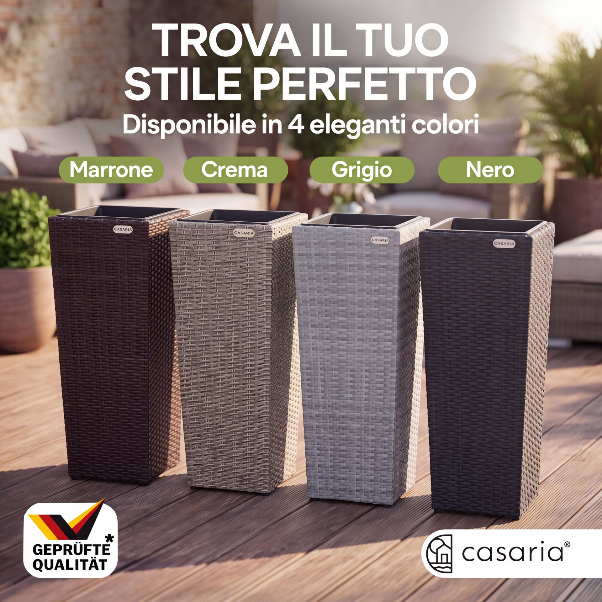 Polyrattan Blumentopf 3er-Set Creme