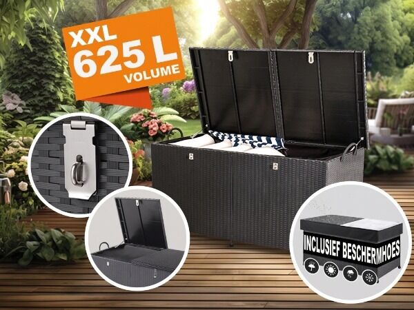 Gartenbox Polyrattan 625L wetterfest abschließbar mit Rollen