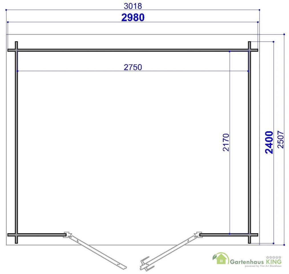 28 mm Flachdach Gartenhaus Funny 1 Grundriss 28234