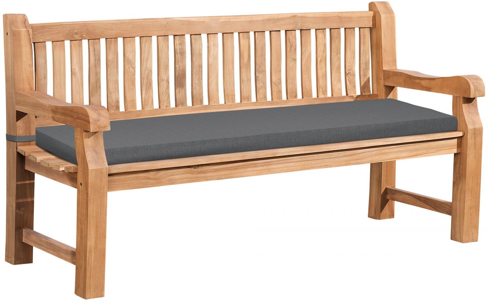 Teakbank Jackson mit Sitzkissen 180 cm + teak, dunkelgrau