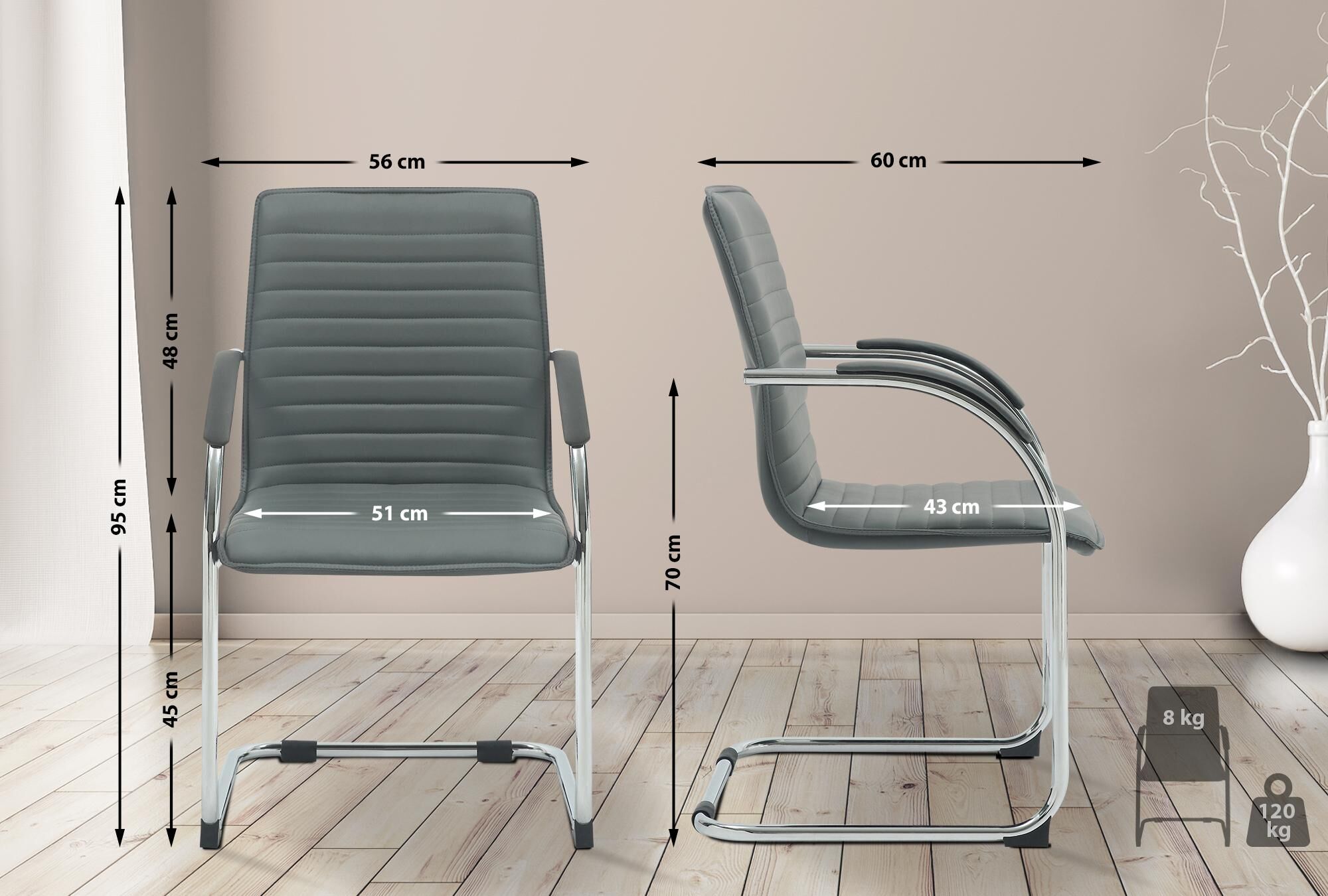 2er Set Besucherstühle Tira Kunstleder, grau