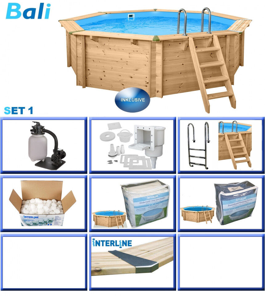 Interline Holzpool Bali Ø 440x136 cm, Basic Set