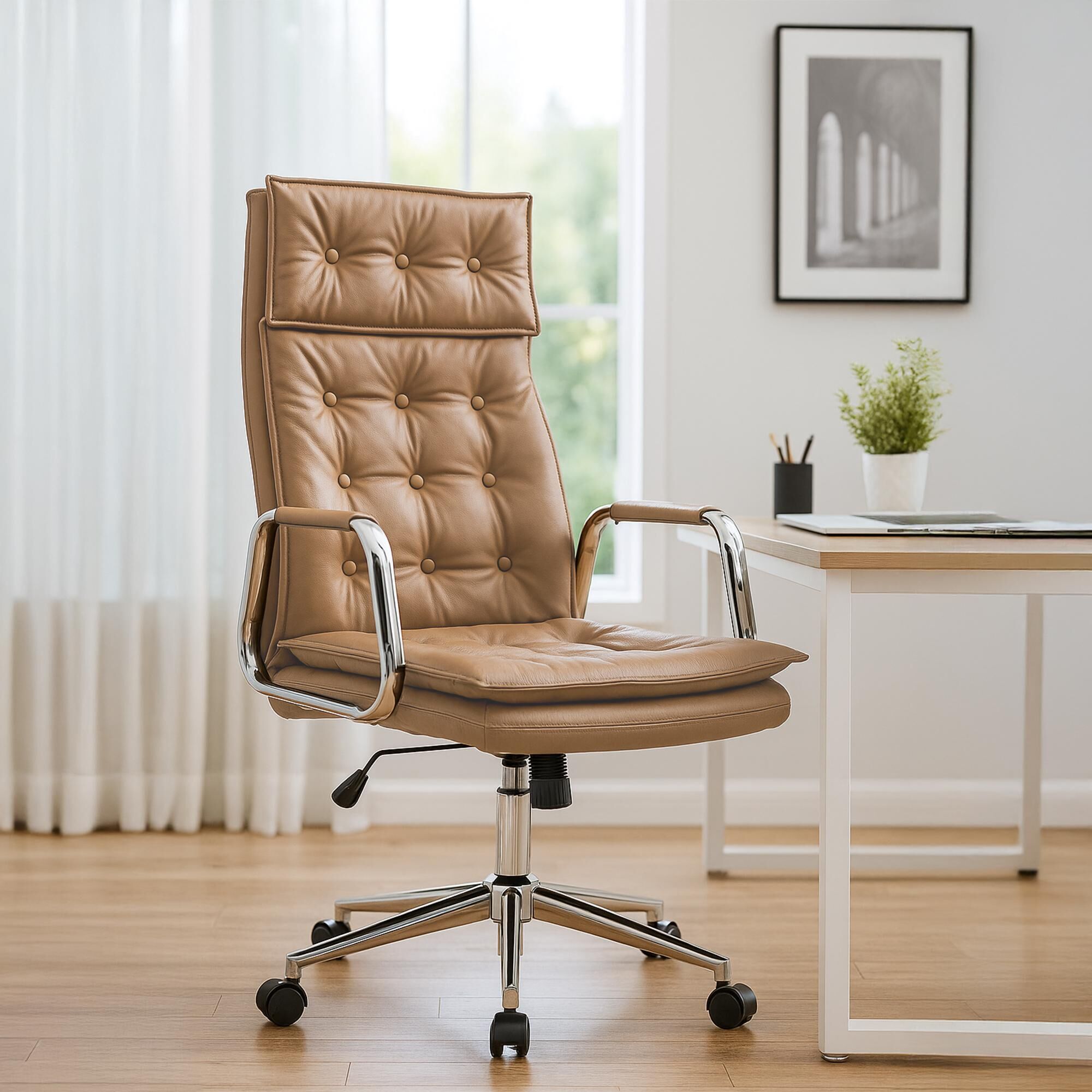 Bürostuhl Sotira Echtleder, hellbraun