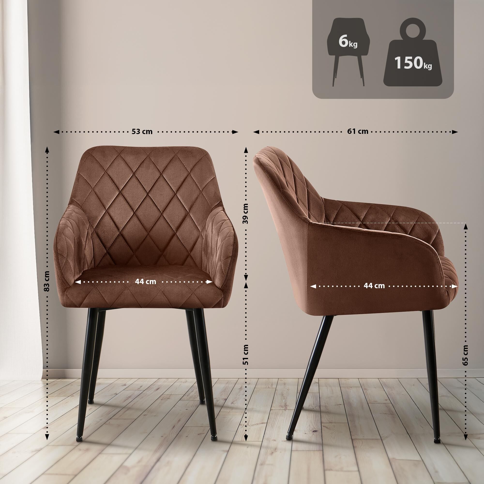 Esszimmerstuhl Monett Samt B, braun